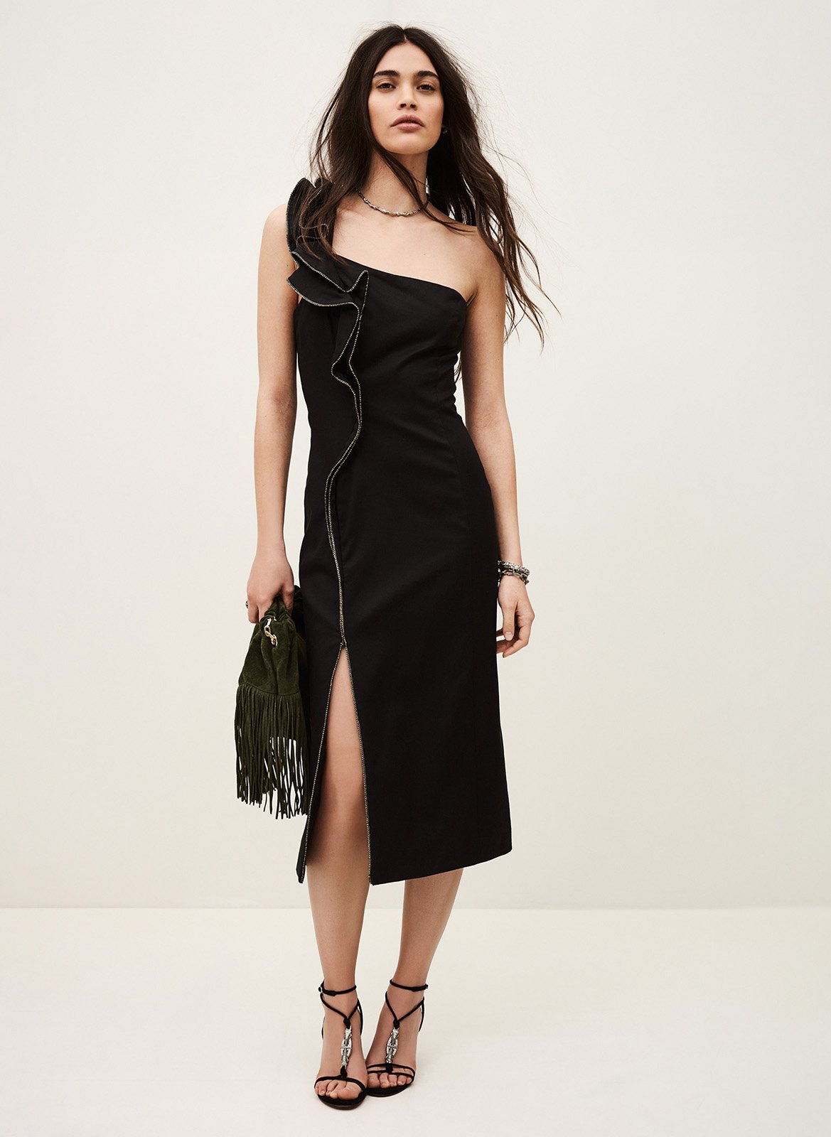 Halflange, asymmetrische jurk BA&SH Zwart