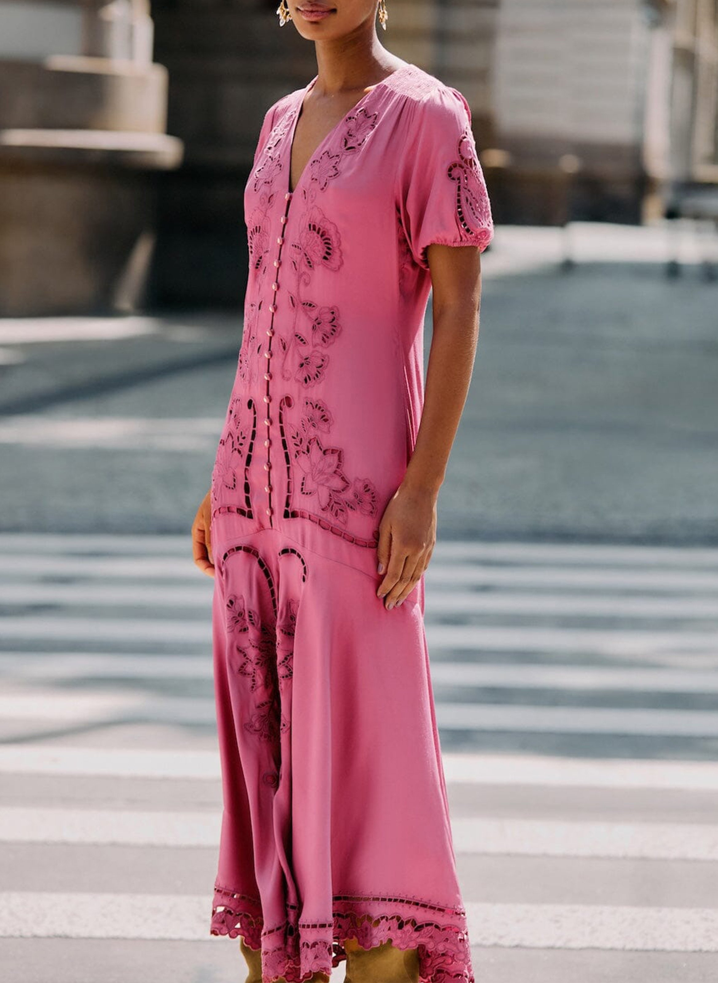 Robe longue col rond brodée  FARM RIO Rose