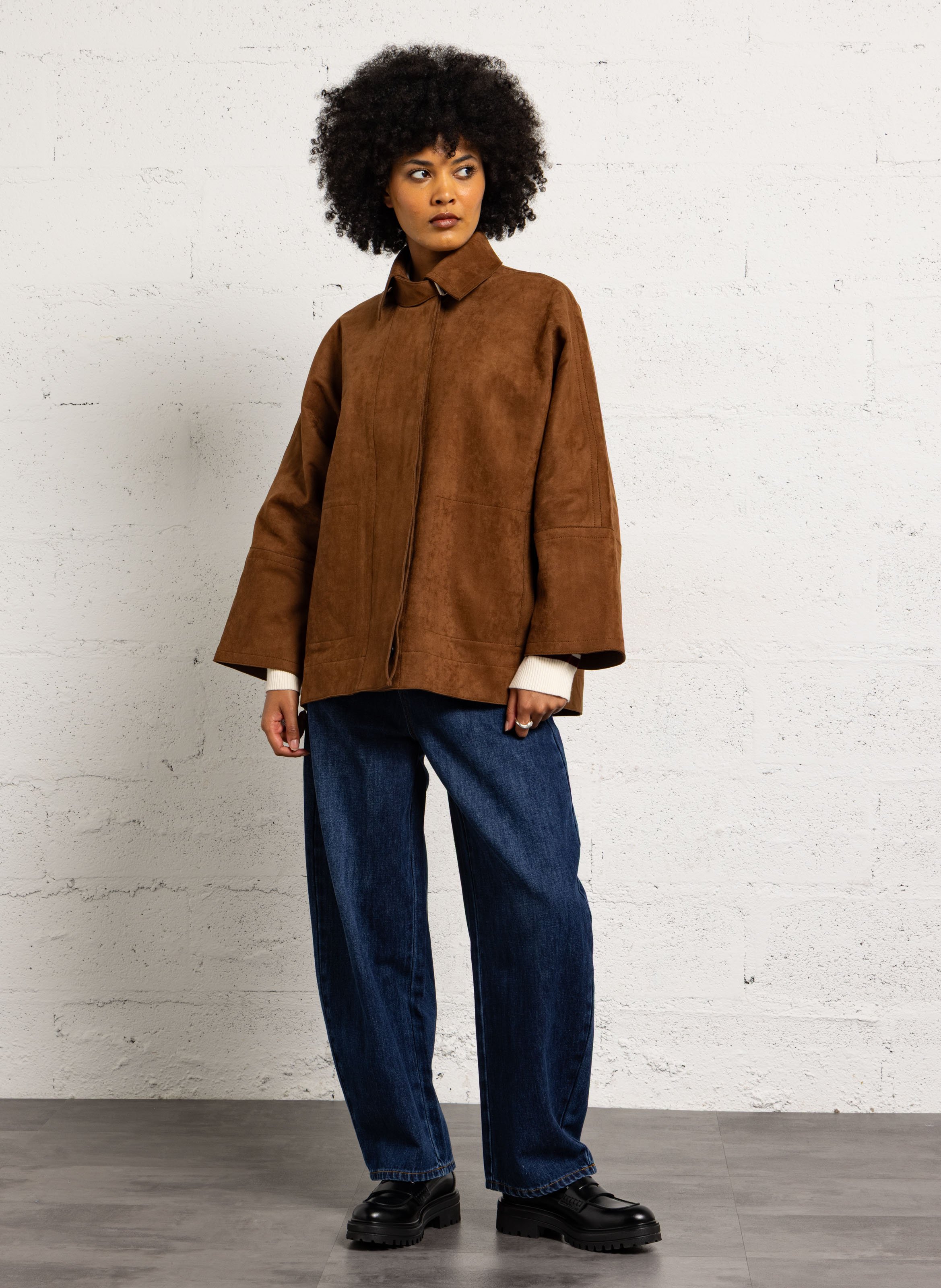 Oversized suede coat  SUNCOO Brown