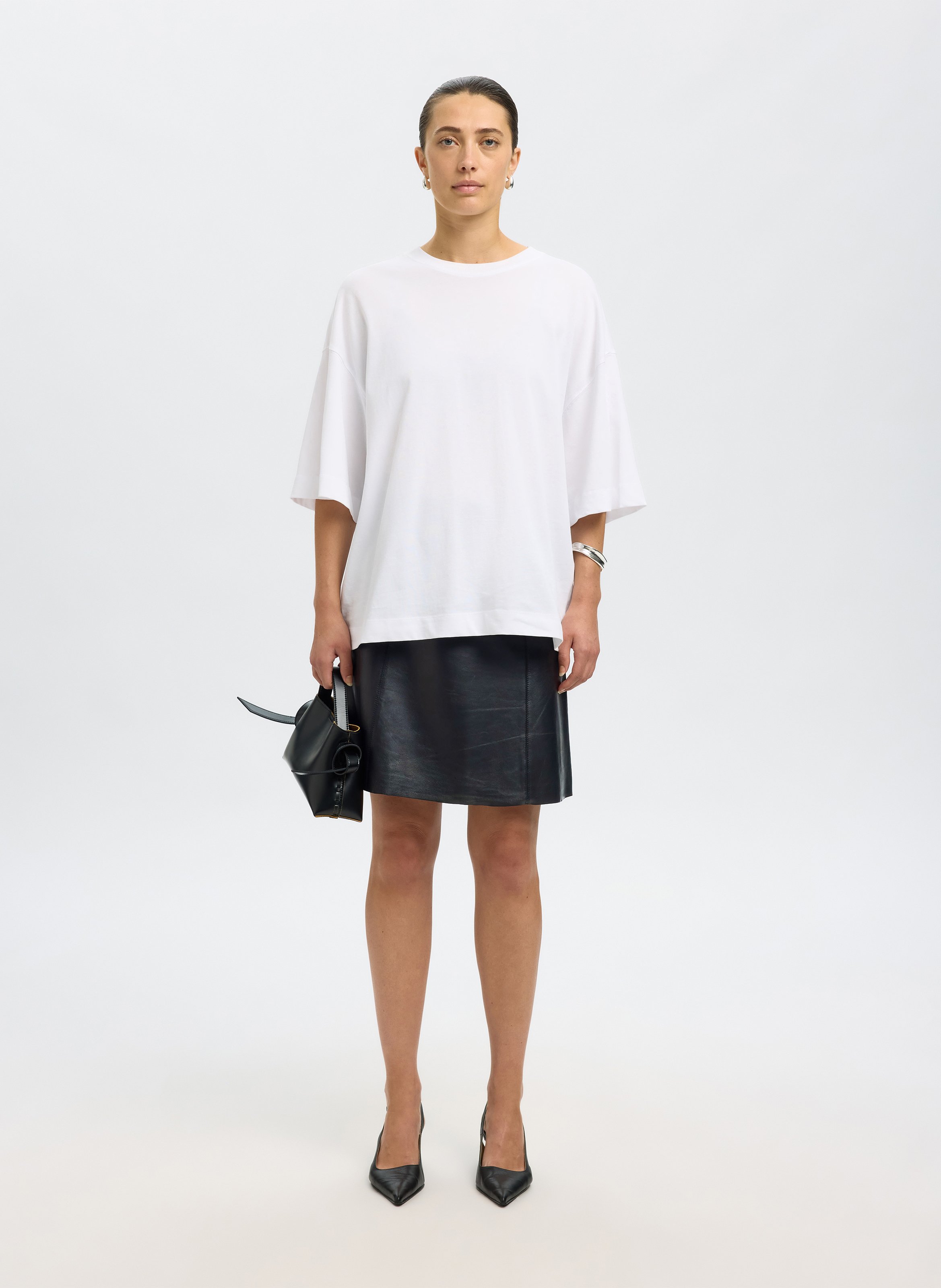 Leather midi skirt SELECTED Black