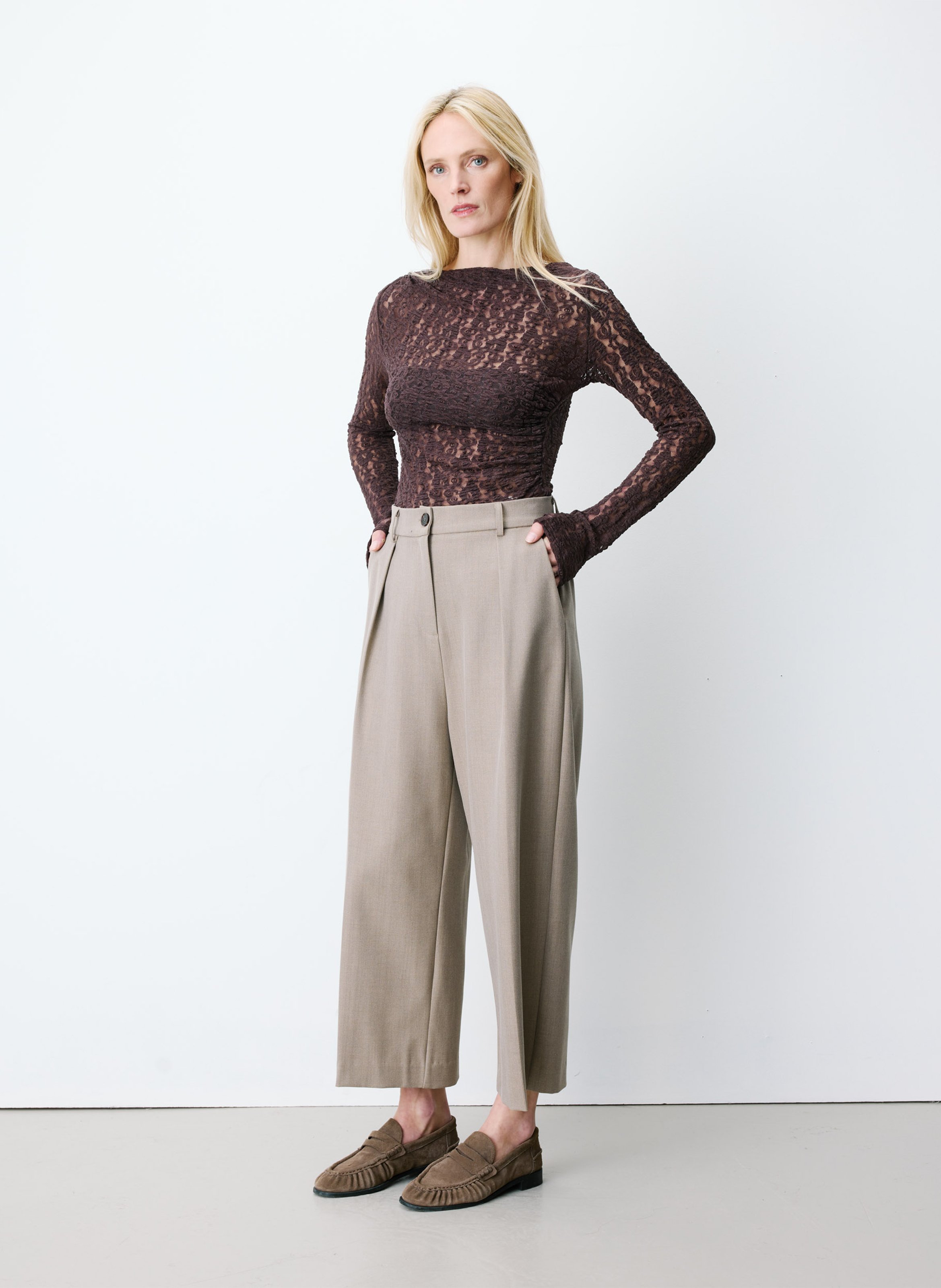 Pantalon large plissé GRACE ET MILA Beige