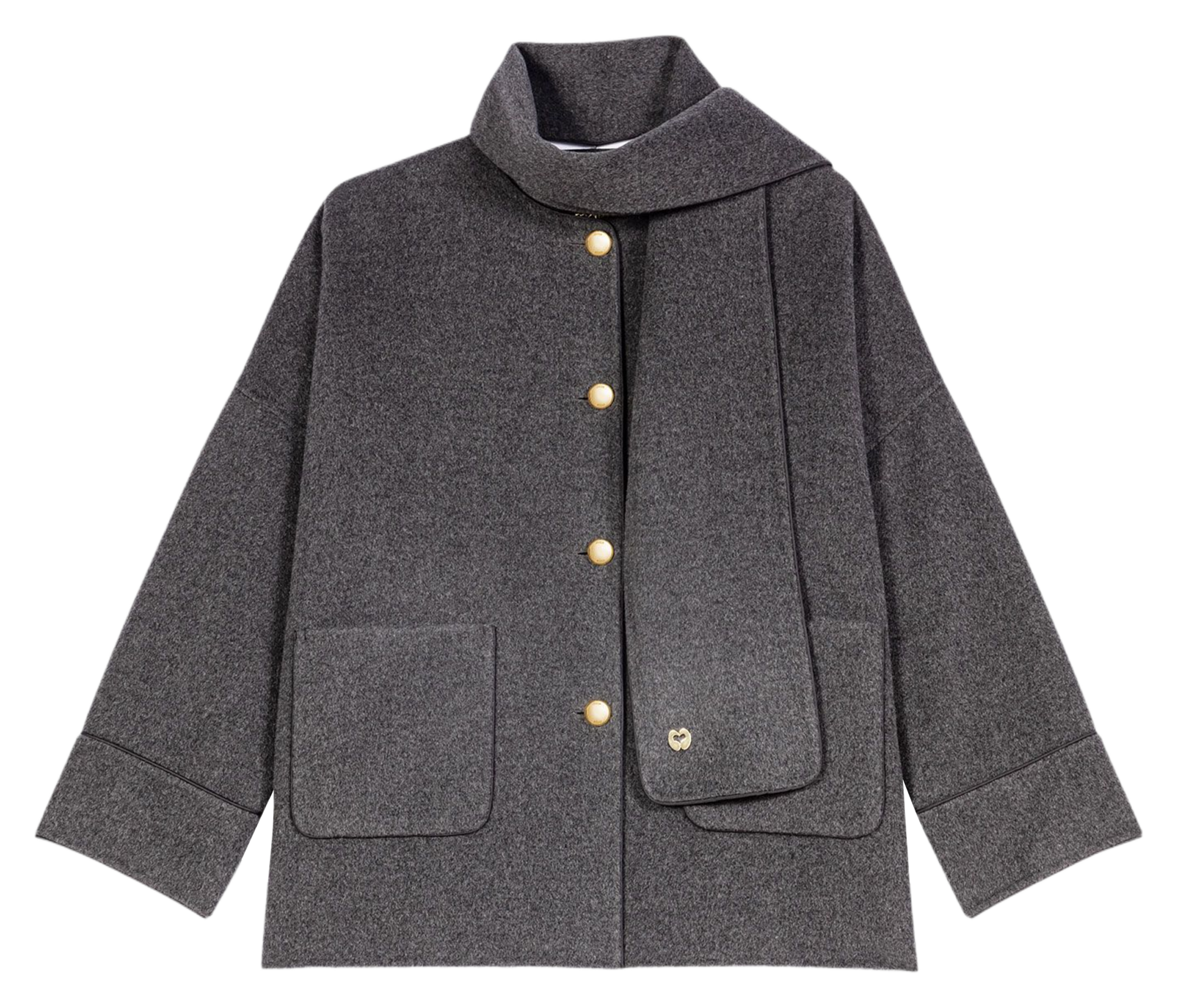 Manteau droit col classique avec écharpe amovible en laine mélangée MAJE Gris