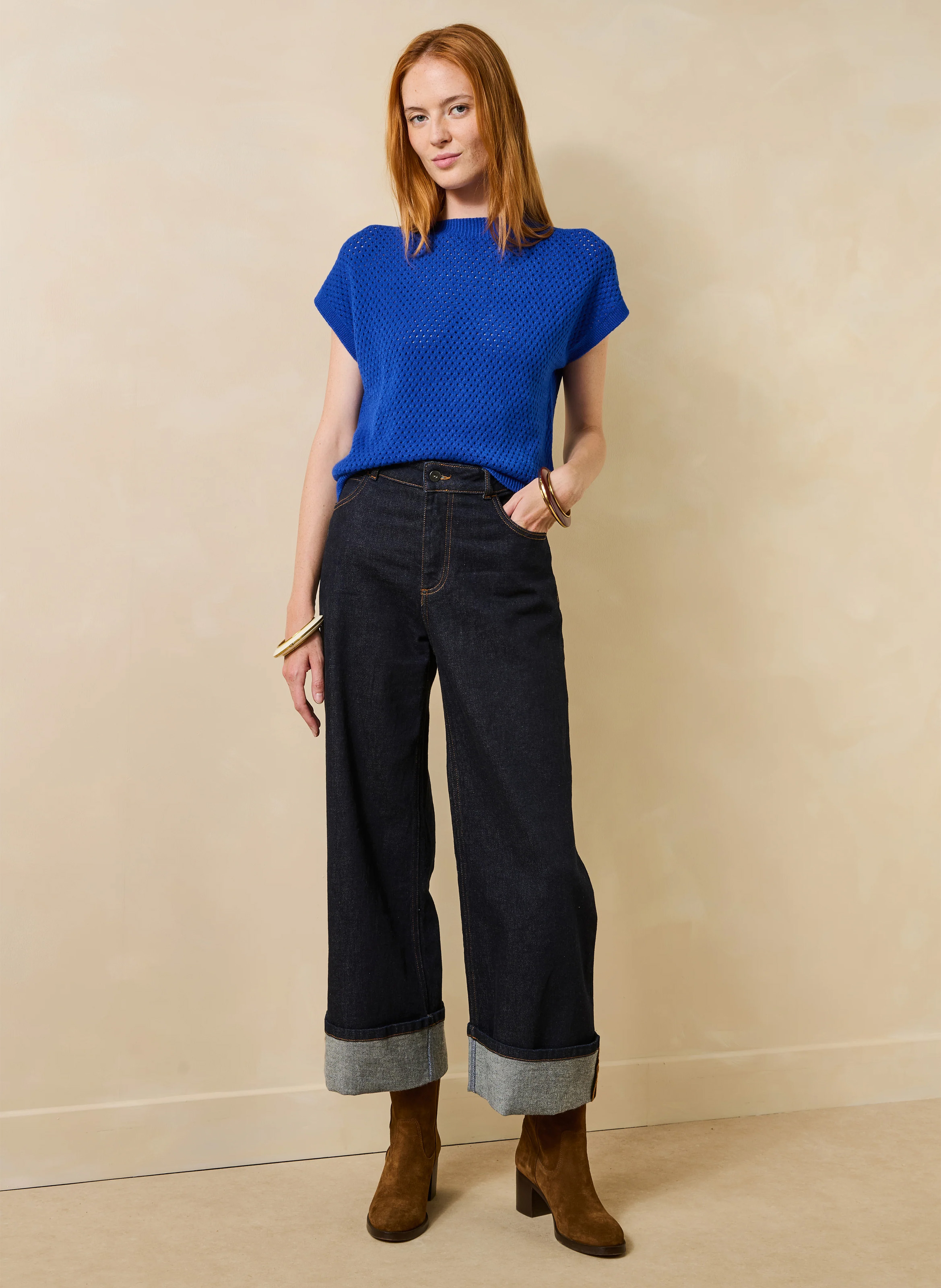 Straight-cut openwork sweater LA FEE MARABOUTEE Blue