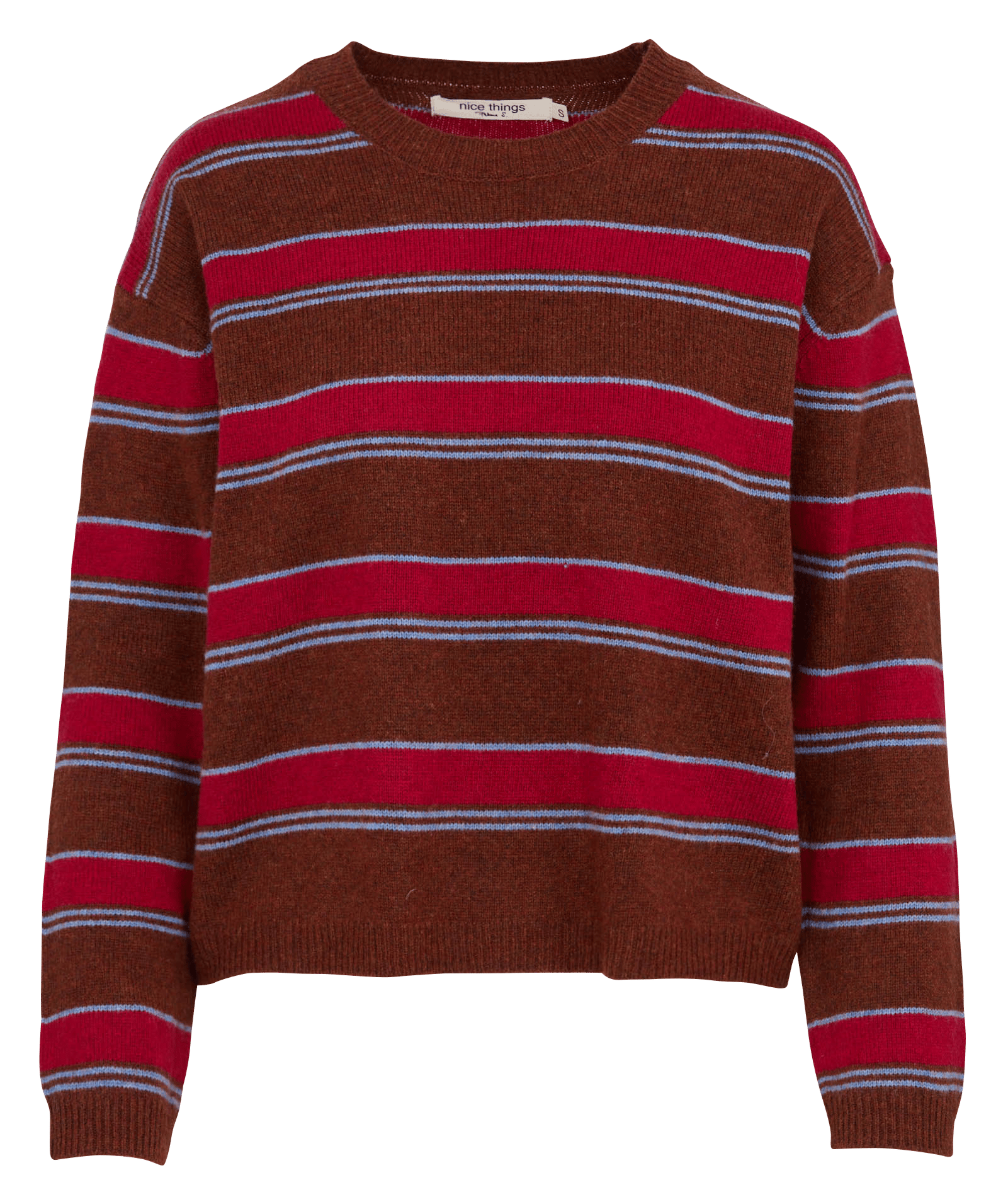 Oversized round neck striped wool blend sweater. NICE THINGS Brown