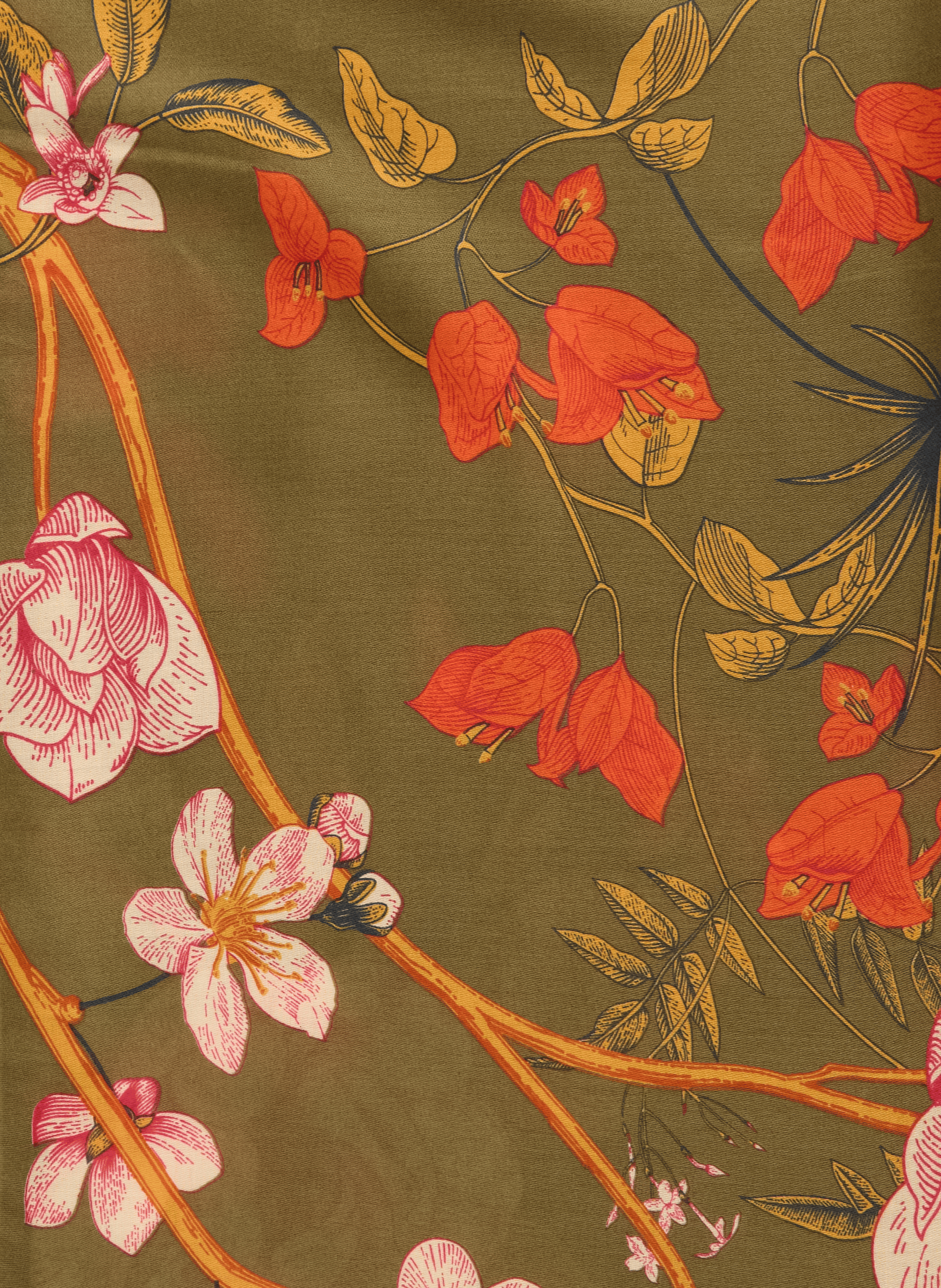 Floral pattern scarf with fringes AU PRINTEMPS PARIS Khaki