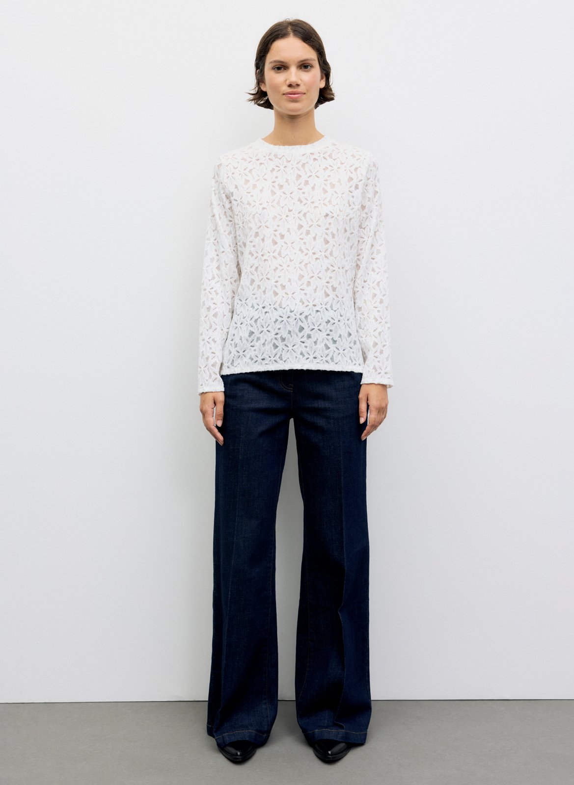 T-shirt droit col rond en dentelle GERARD DAREL Beige