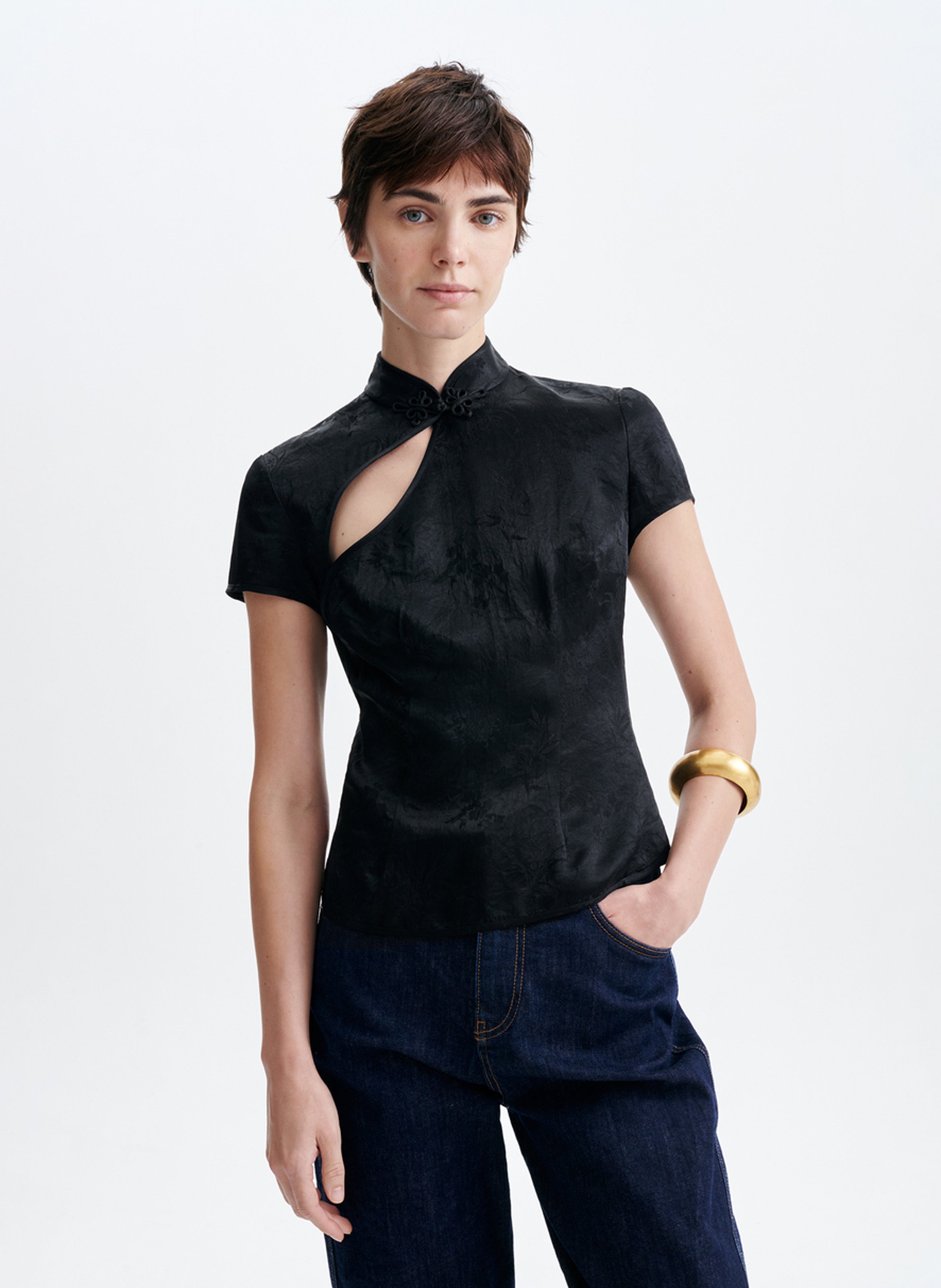 Short-sleeved jacquard top VANESSA BRUNO Black