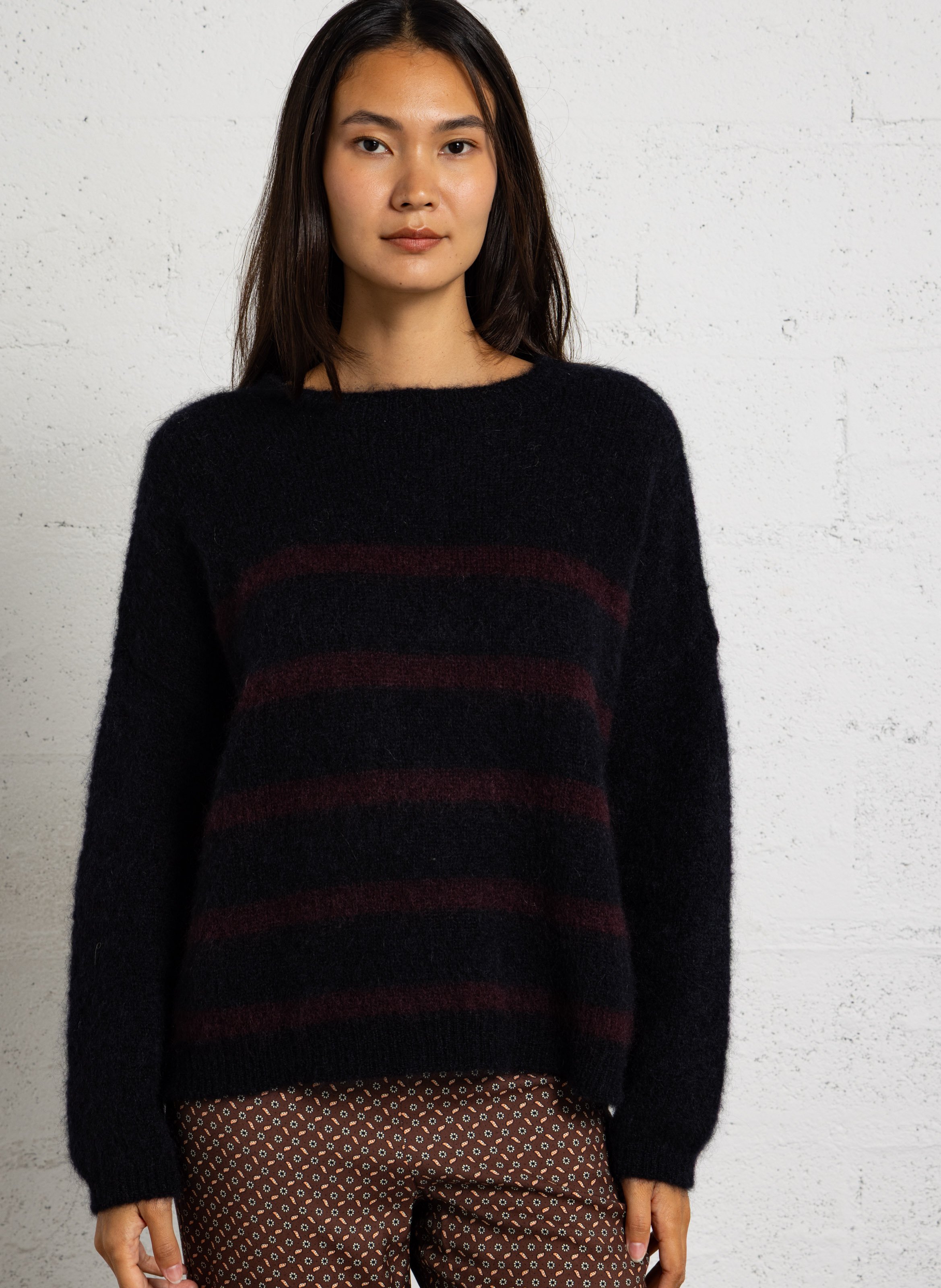 Gestreifter Oversized-Pullover aus Mohair-Mix DES PETITS HAUTS Mehrfarbig