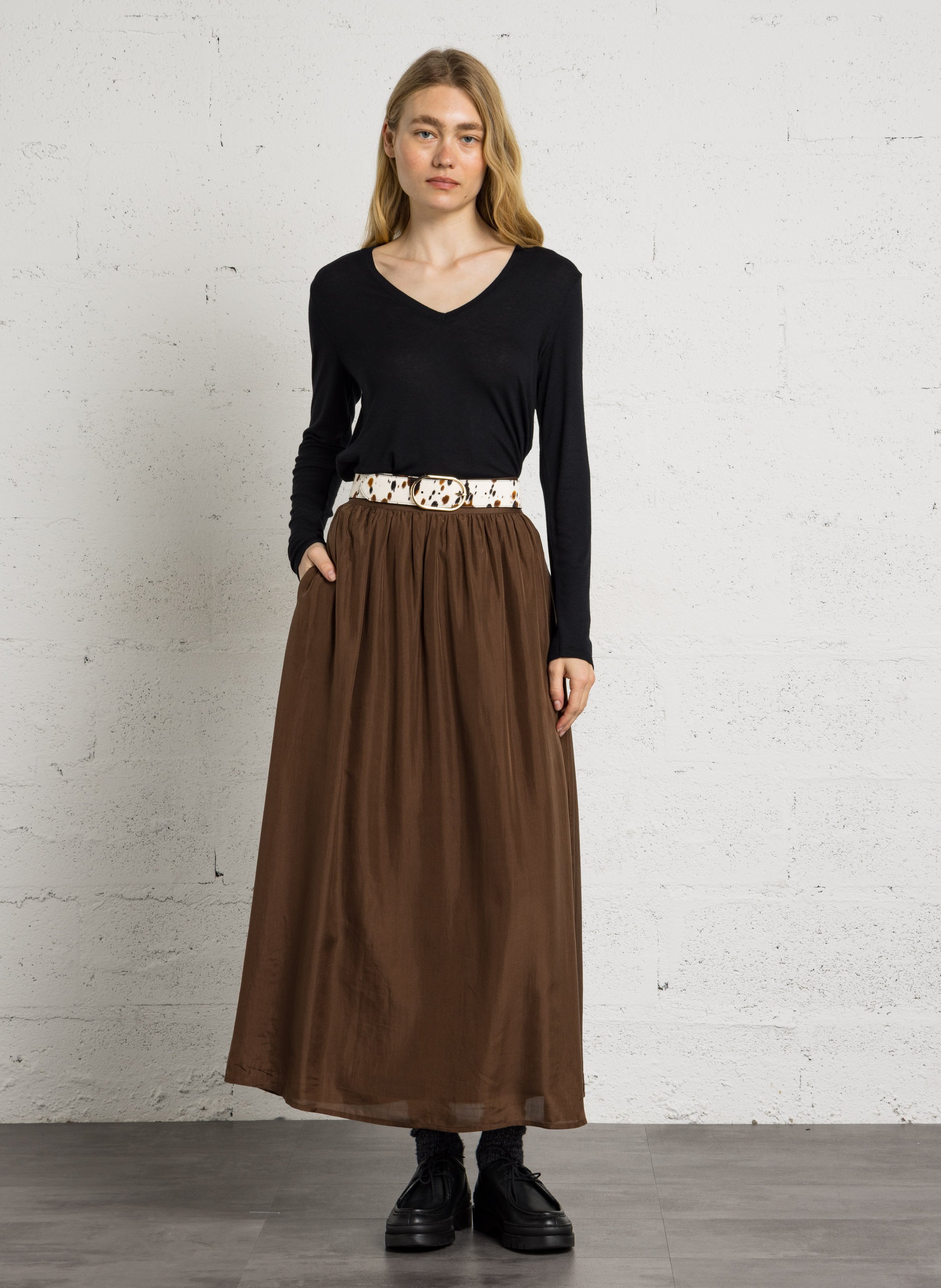 Long printed cotton skirt BELLEPIECE Brown