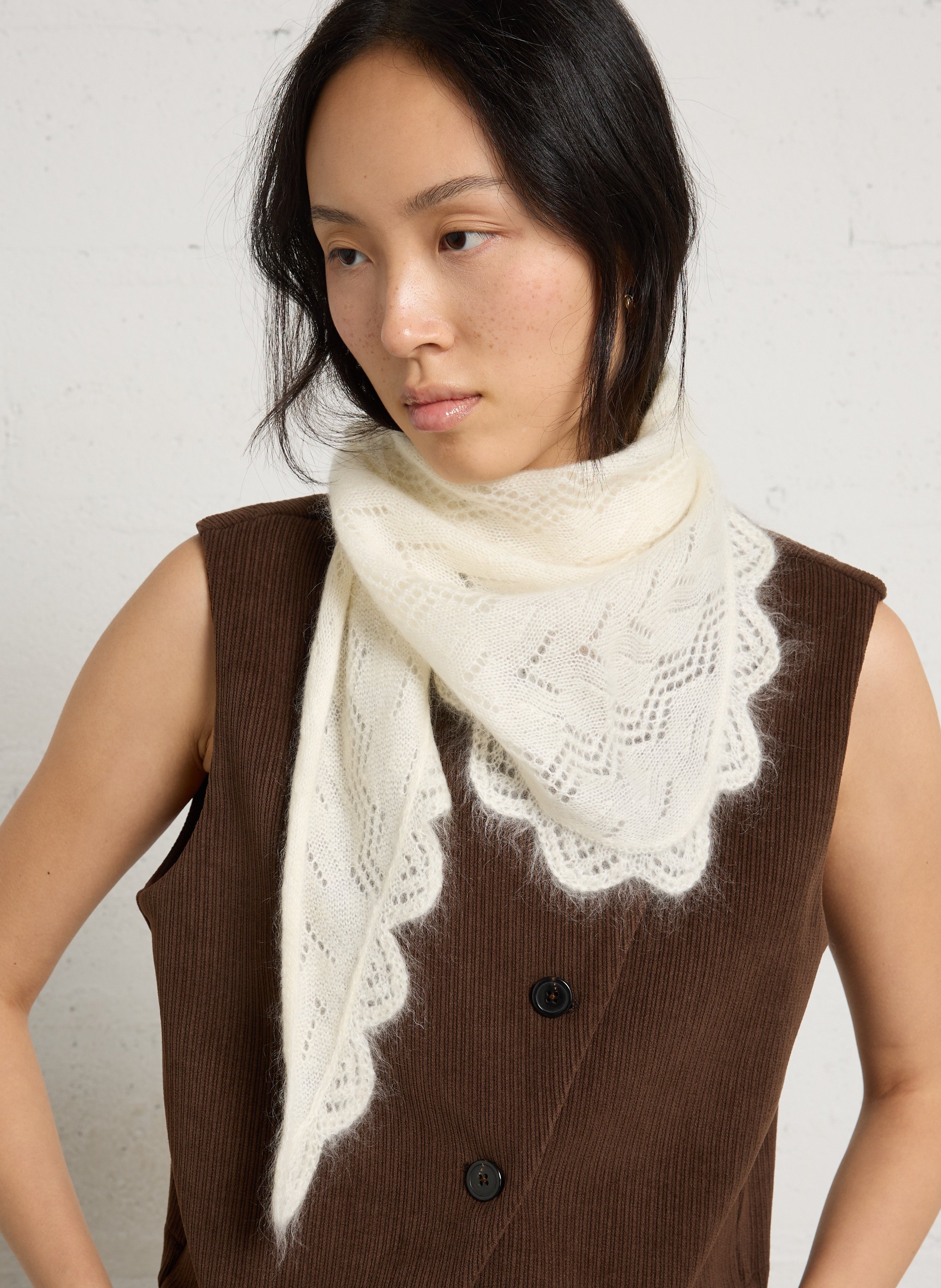Foulard maille ajourée en mohair mélangé BECKSONDERGAARD Blanc