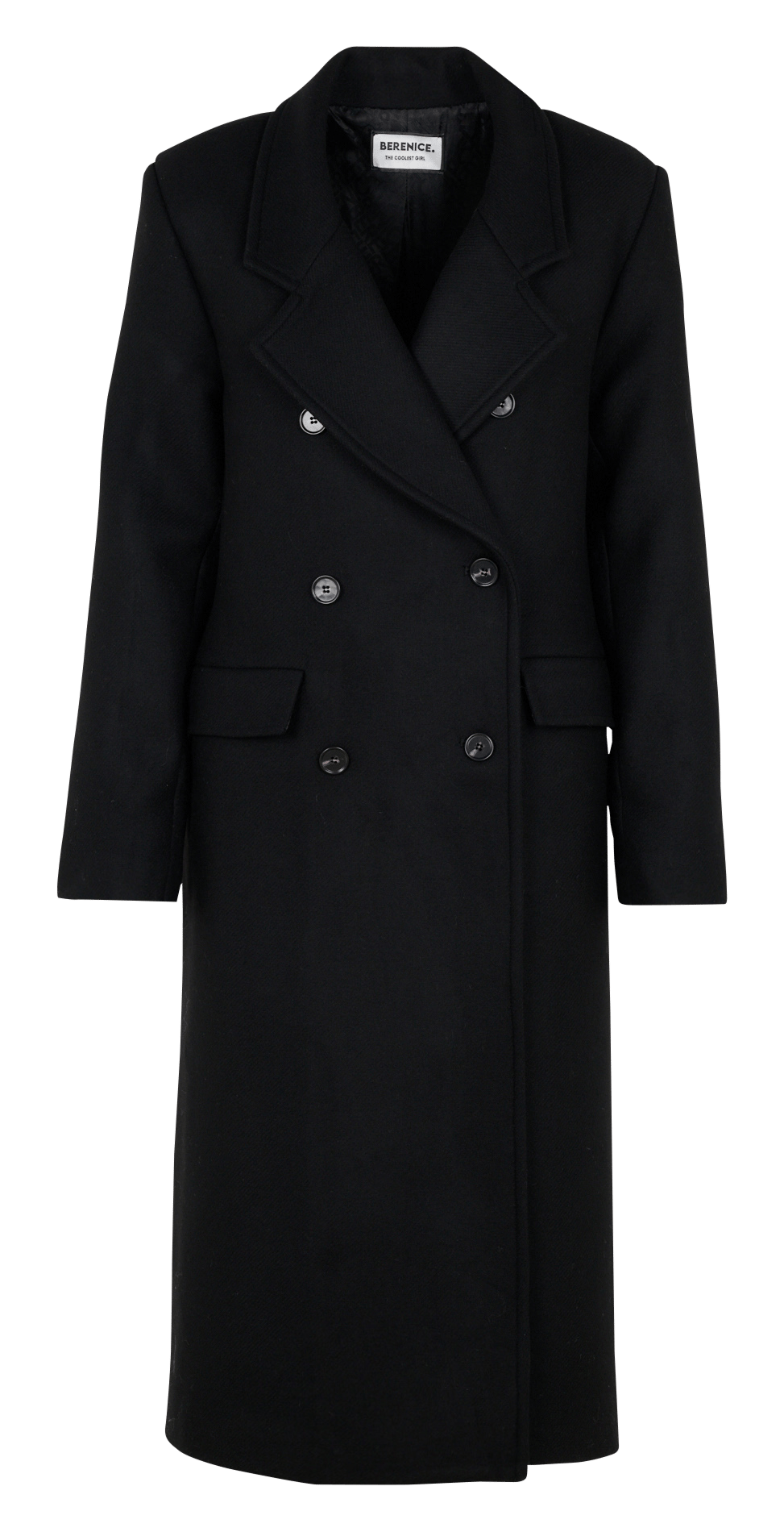 Manteau long droit en laine mélangée BERENICE Noir