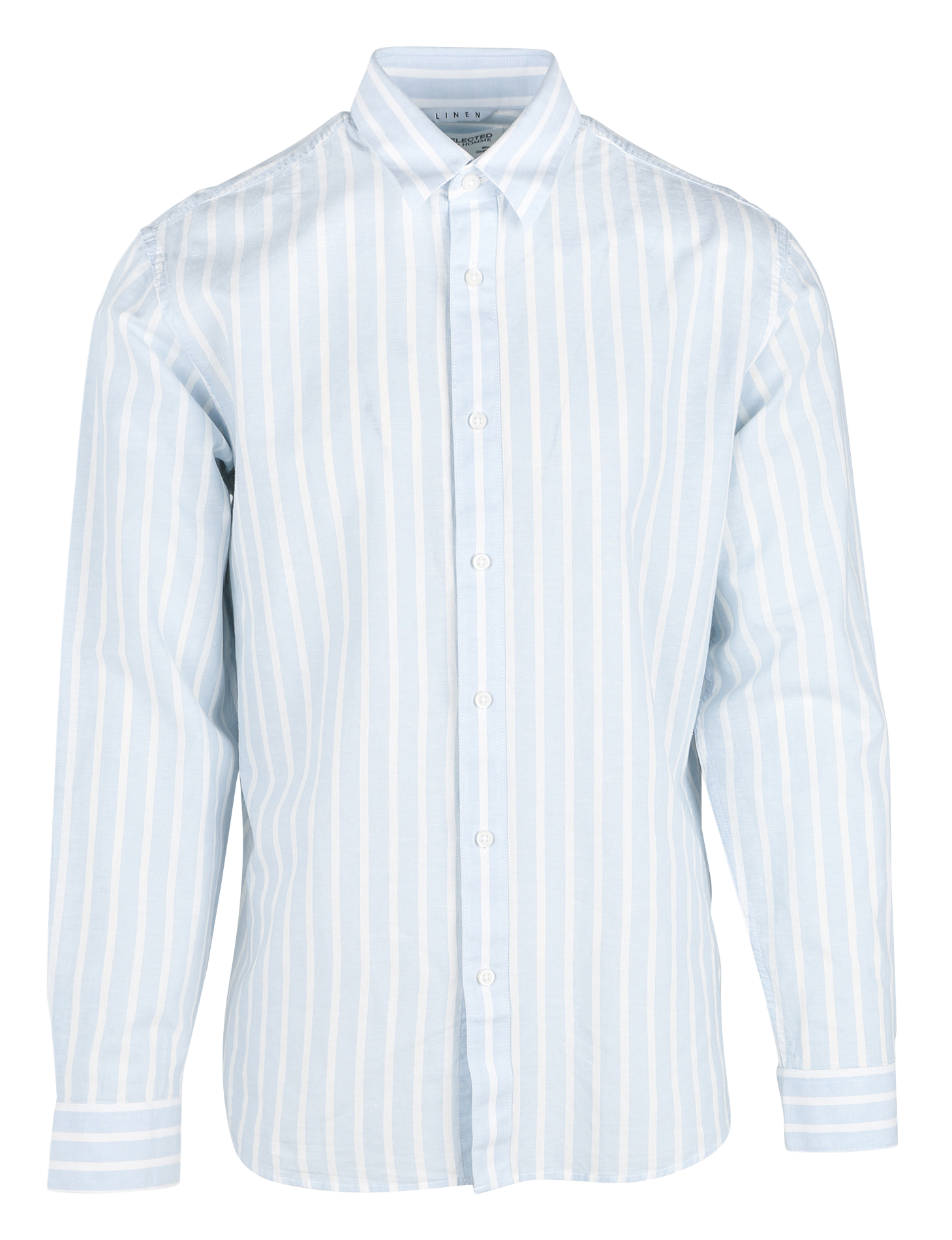 Oversized cotton and linen-blend shirt with classic collar  Cashmere blue