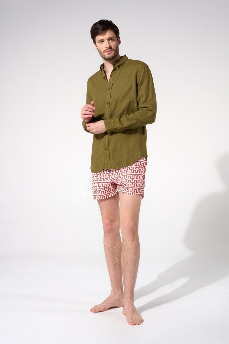 Linen shirt with lapel collar Khaki