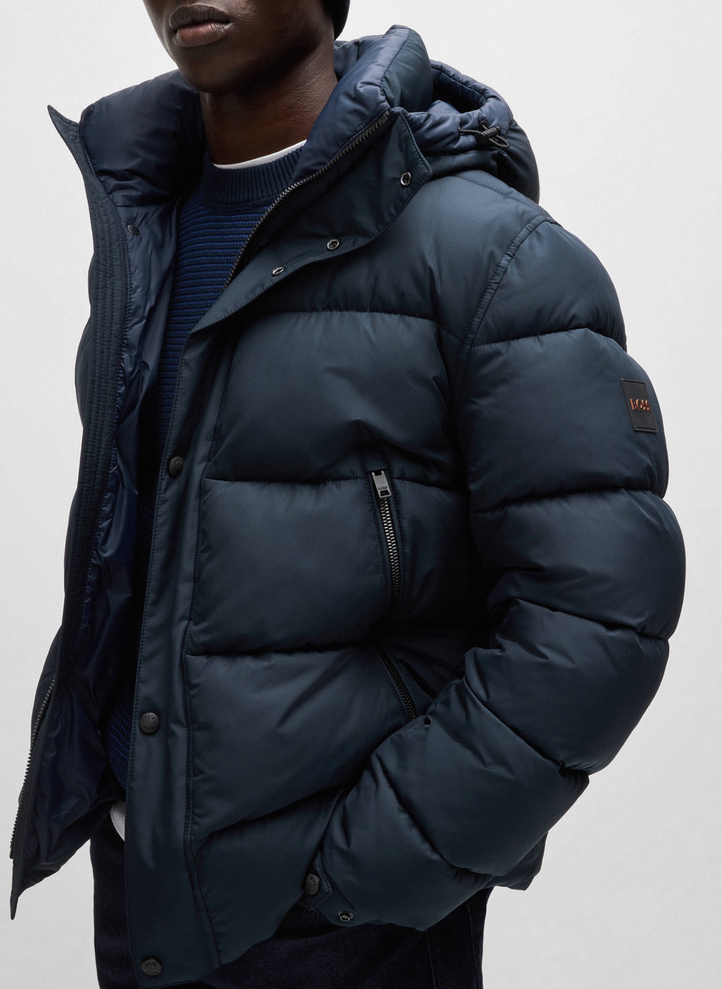 Quilted hooded straight fit puffer jacket BOSS Blue