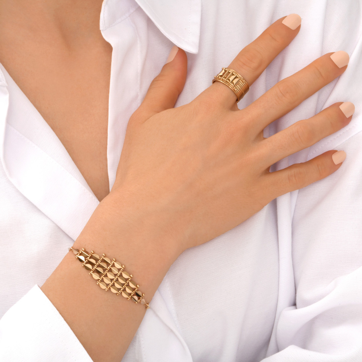 Adjustable fine bracelet in soft mesh SATELLITE PARIS Golden