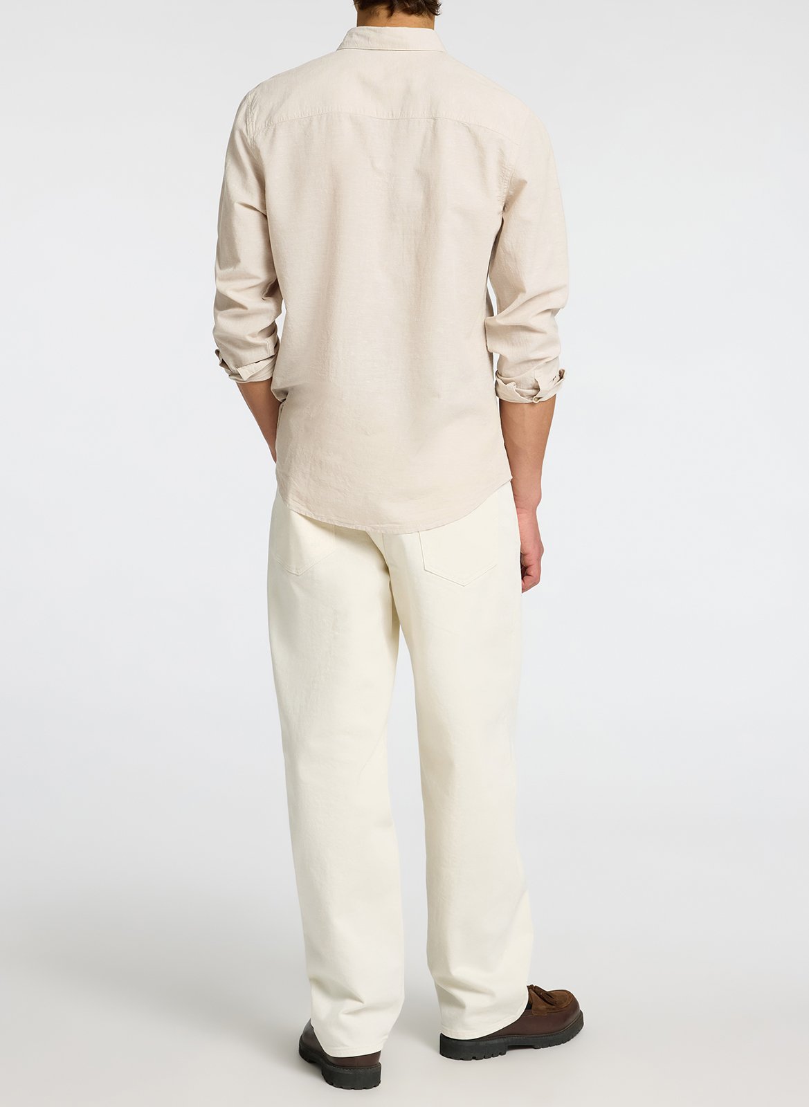 Oversized cotton and linen-blend shirt with classic collar Beige