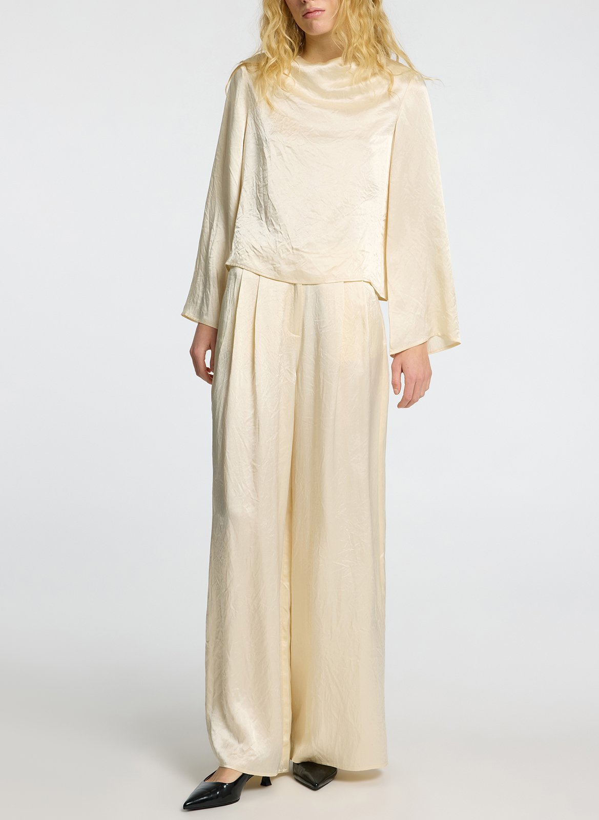 Pantalon large satiné SELECTED Beige