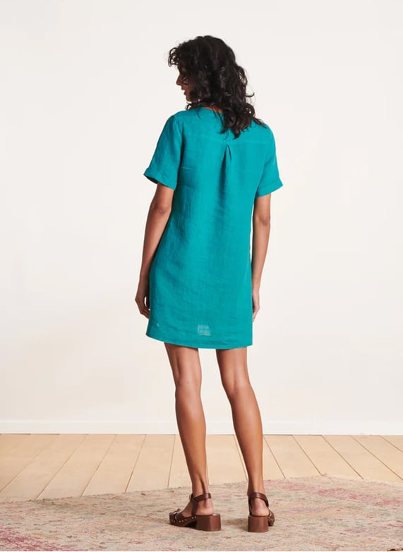 Korte jurk van linnen met v-Hals Lagune La fee maraboutee Dames