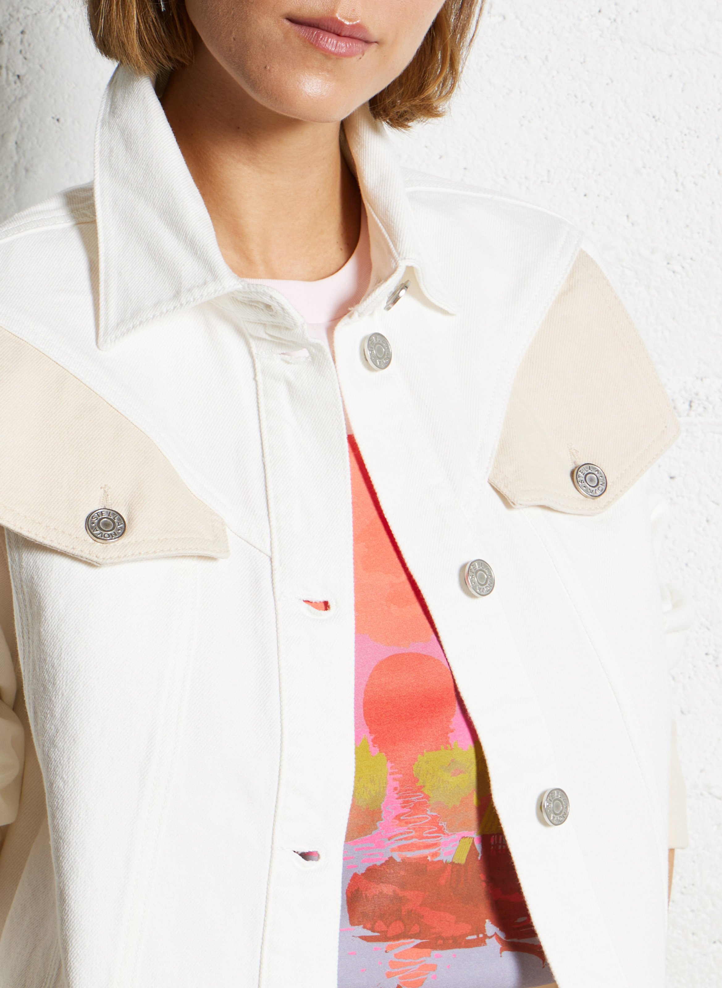 Veste col classique en denim de coton STELLA NOVA Blanc