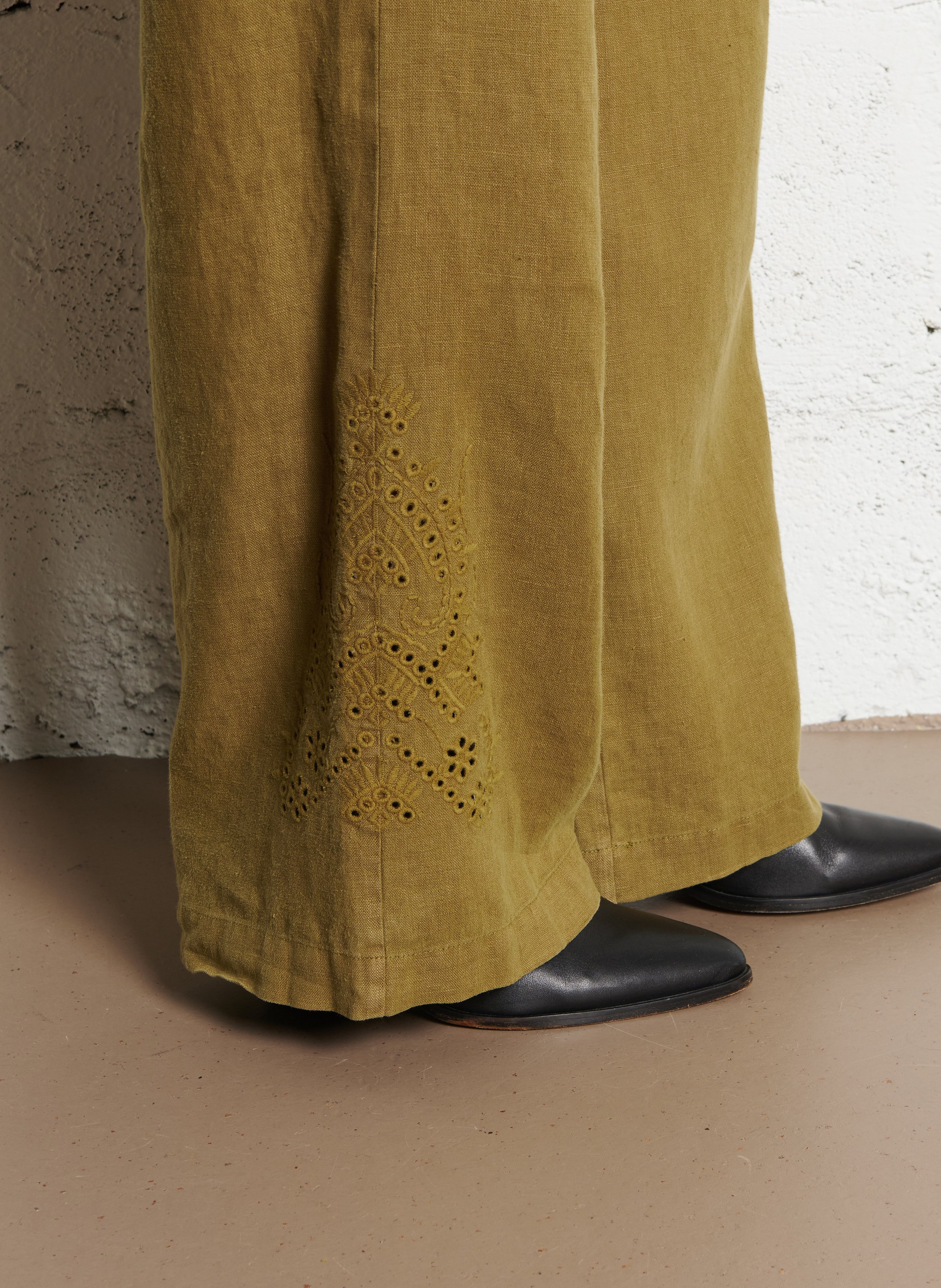 Pantalon large en lin IKKS Kaki