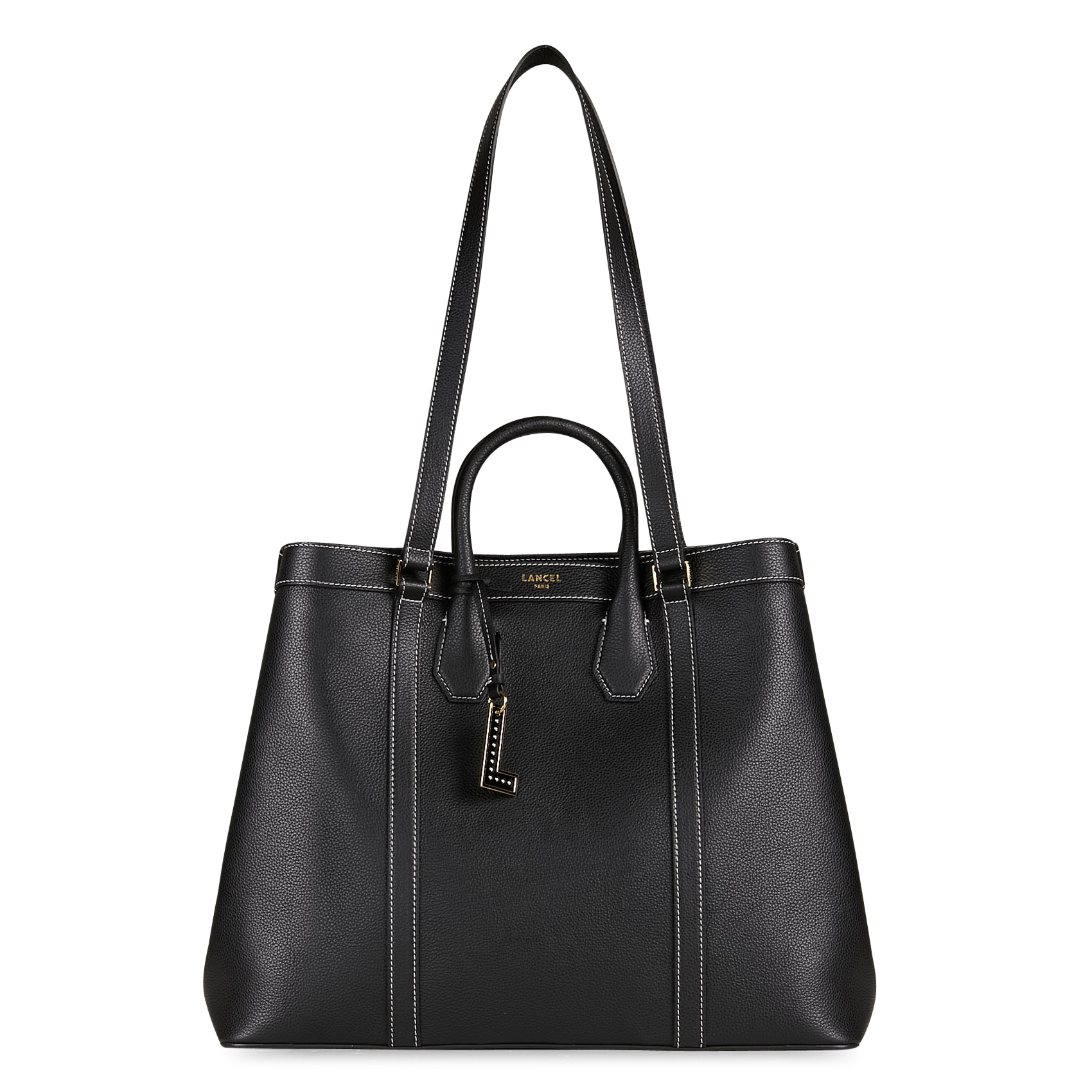 Cabas uni en cuir grainé LANCEL Noir