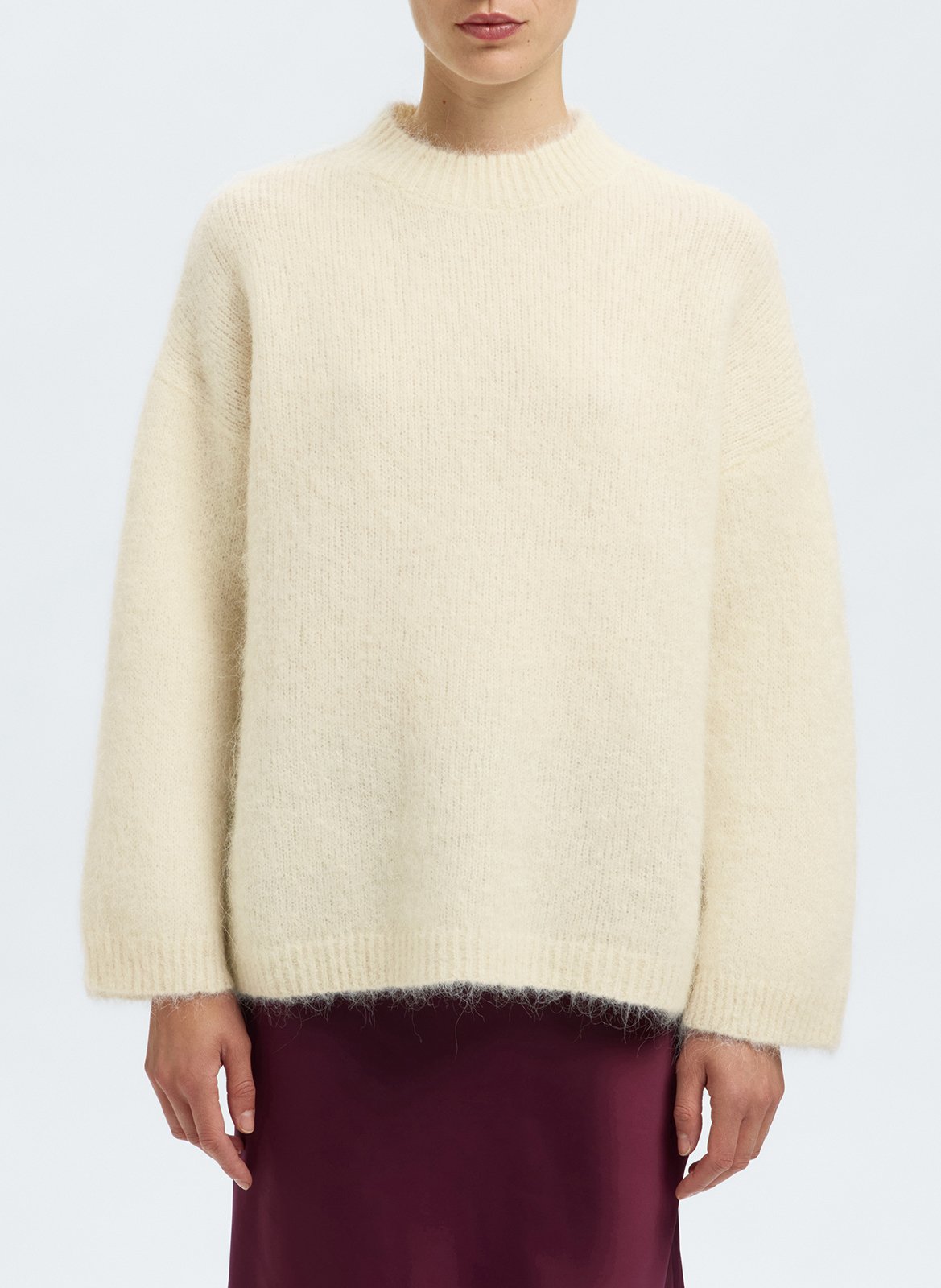 Pull oversize col montant en alpaga mélangé SELECTED Beige