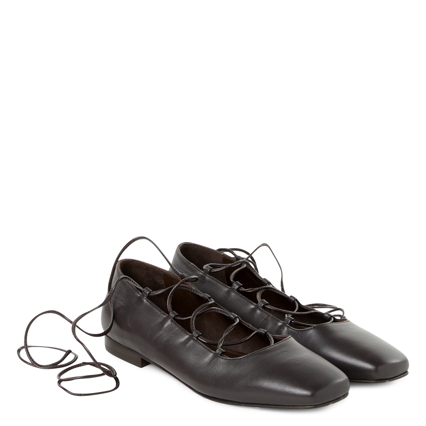 Lace-up calfskin leather ballet flats SAISON 1865 Black