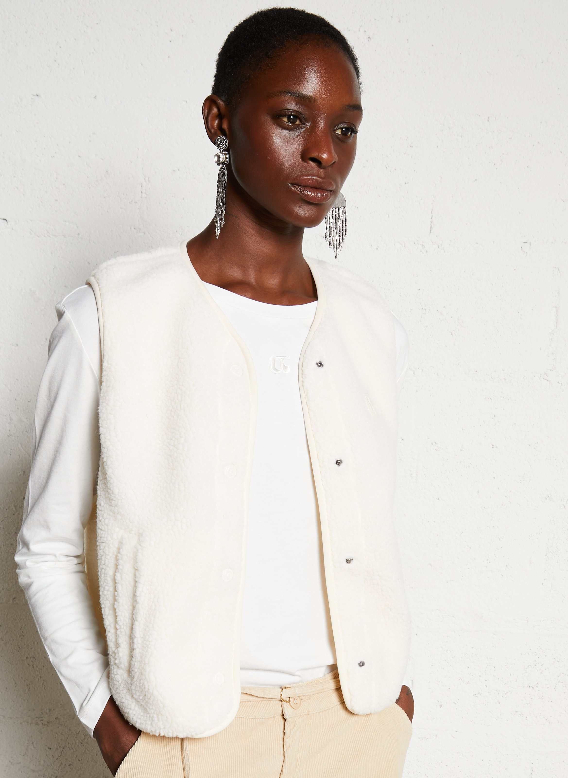 Veste droite col V imprimée LE TEMPS DES CERISES Blanc