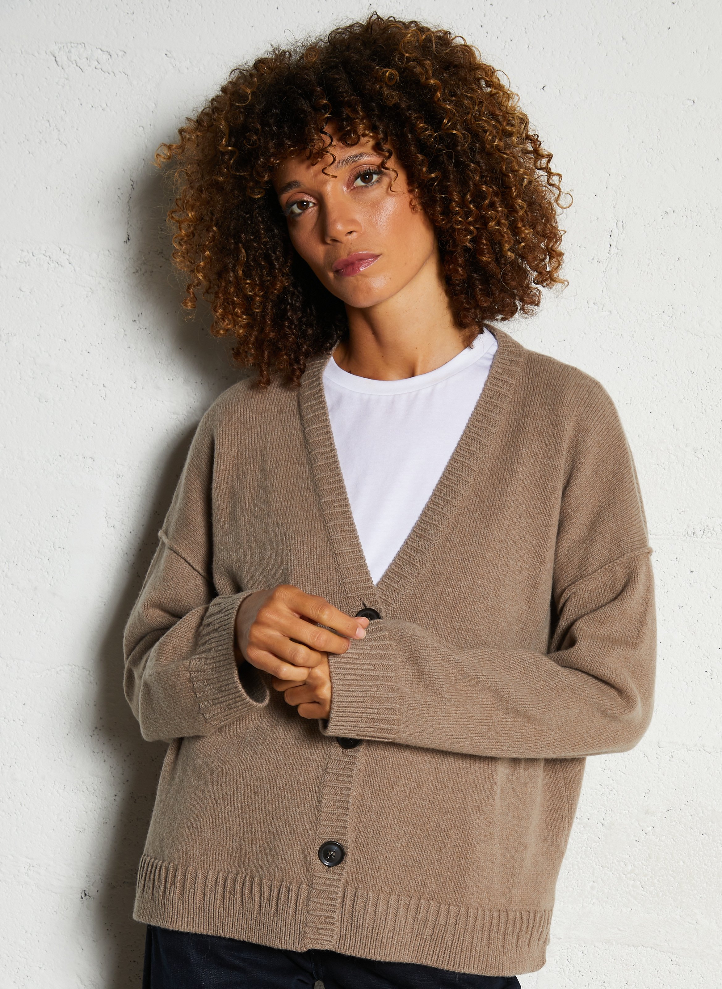 Gilet ample col V en laine et cachemire MAISON ANJE