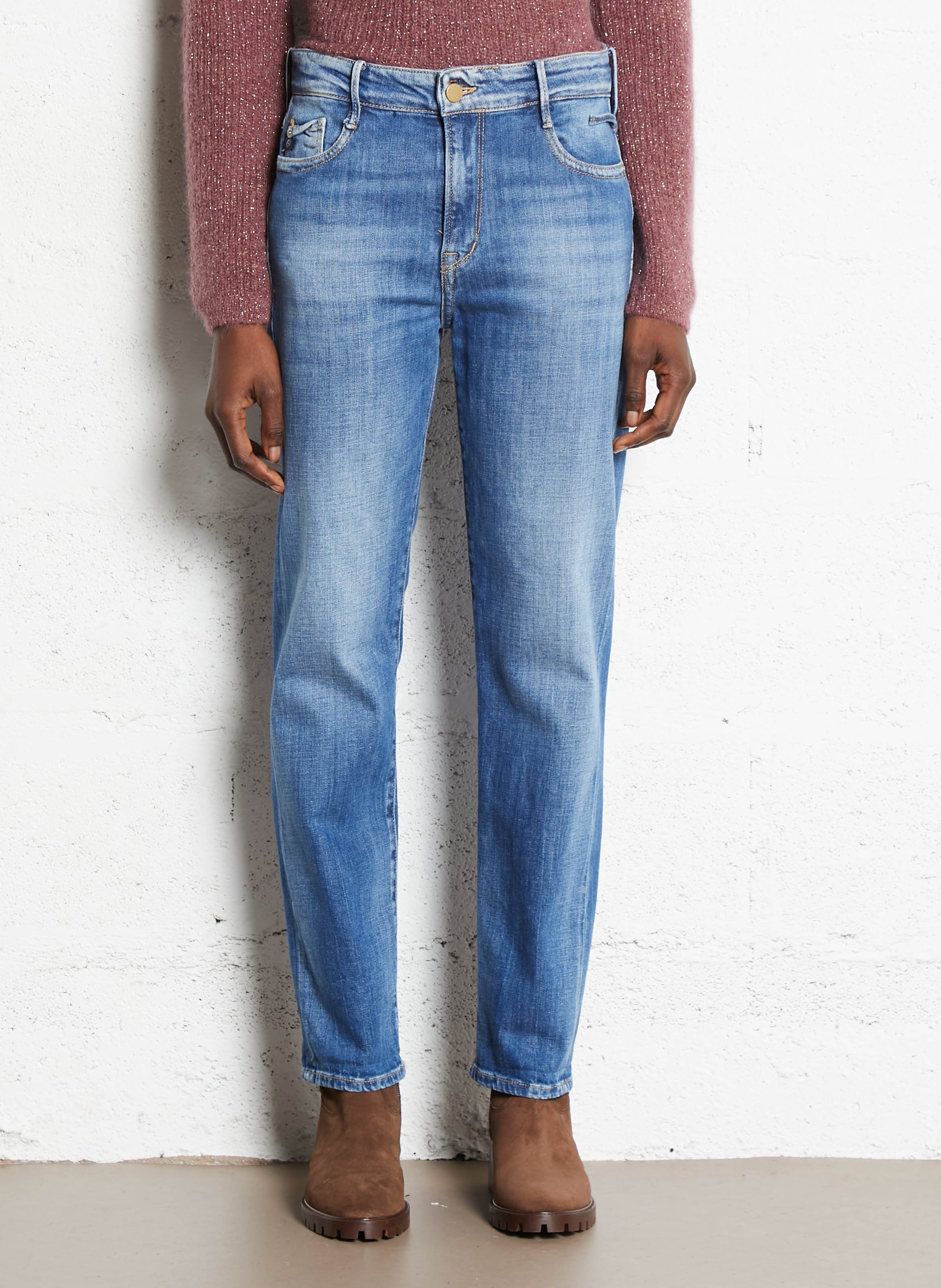 Jean droit taille haute 7/8ème LE TEMPS DES CERISES Bleu