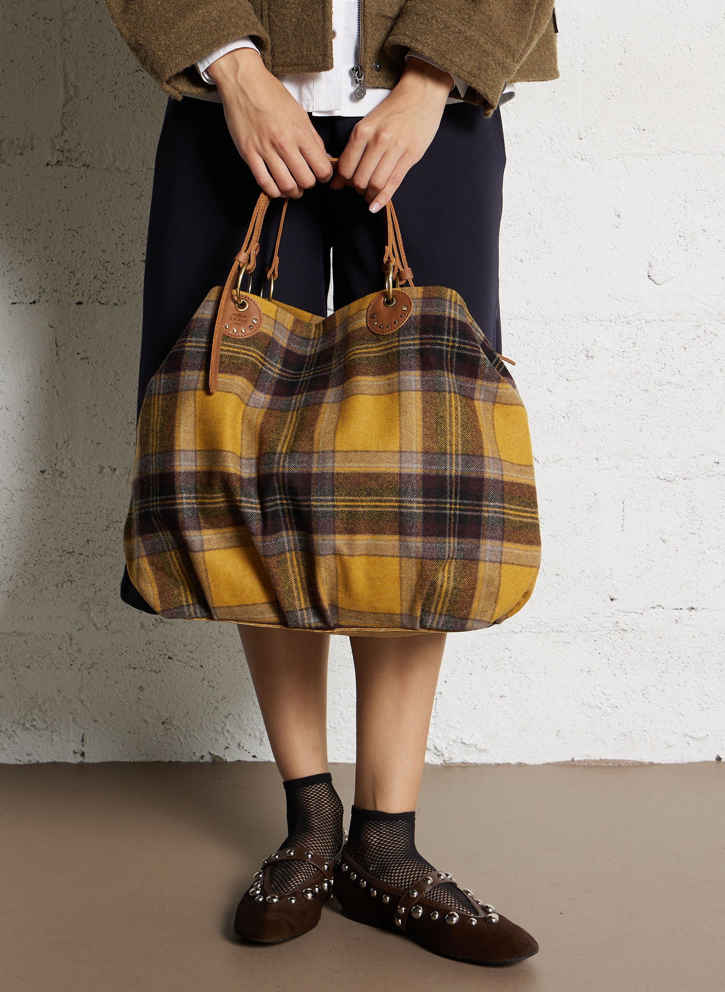 Tartan bedruckte Tasche MILA LOUISE Beige