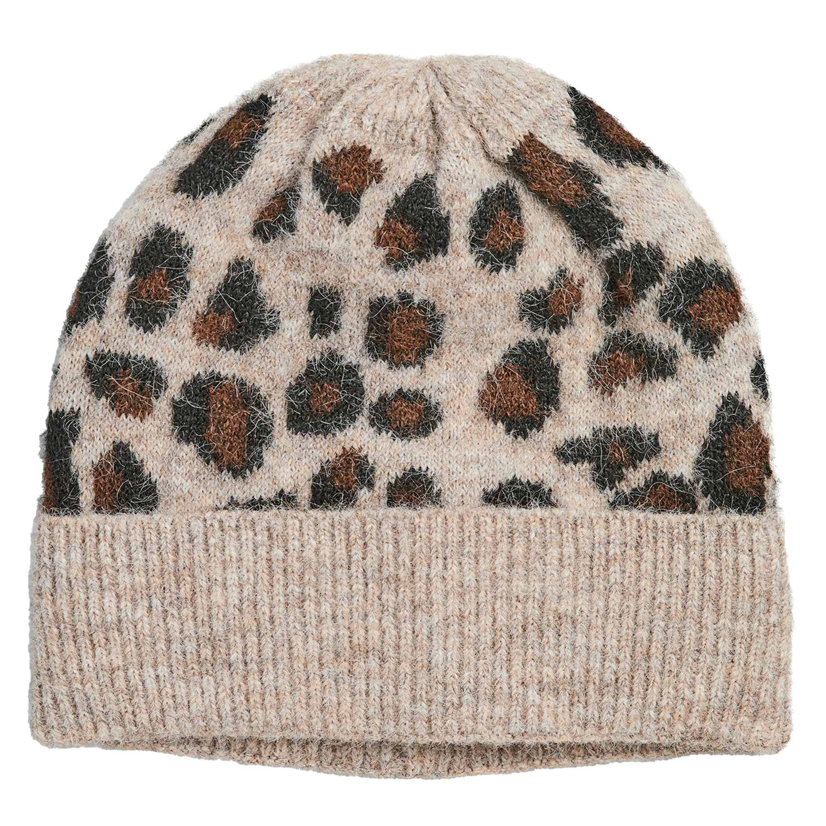 Leopard Print Reversible Beanie PIECES Beige