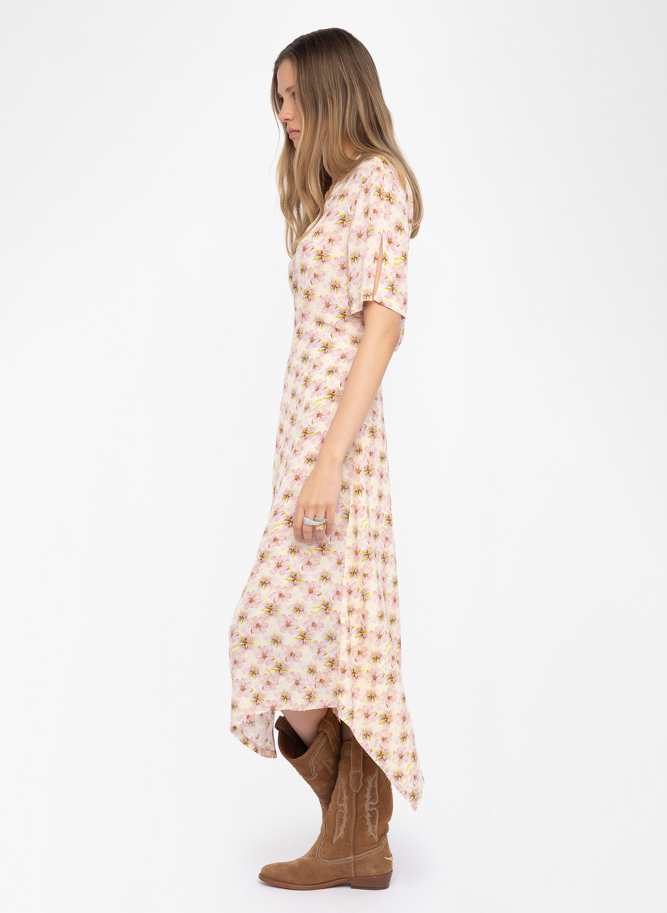 Asymmetrisches bedrucktes mittellanges Kleid ZADIG&VOLTAIRE Gelb