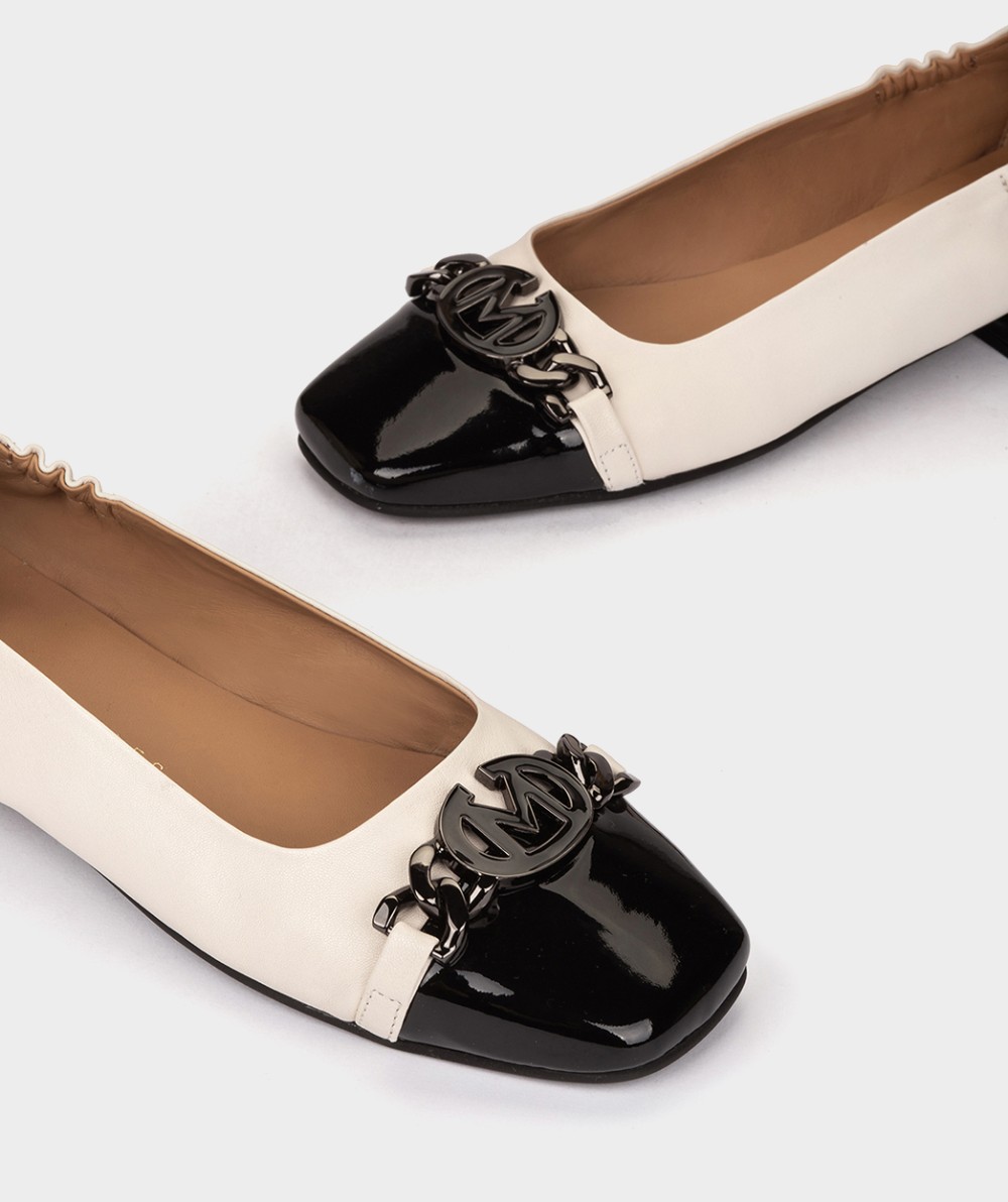 Two-tone leather and patent leather ballet flats PEDRO MIRALLES White