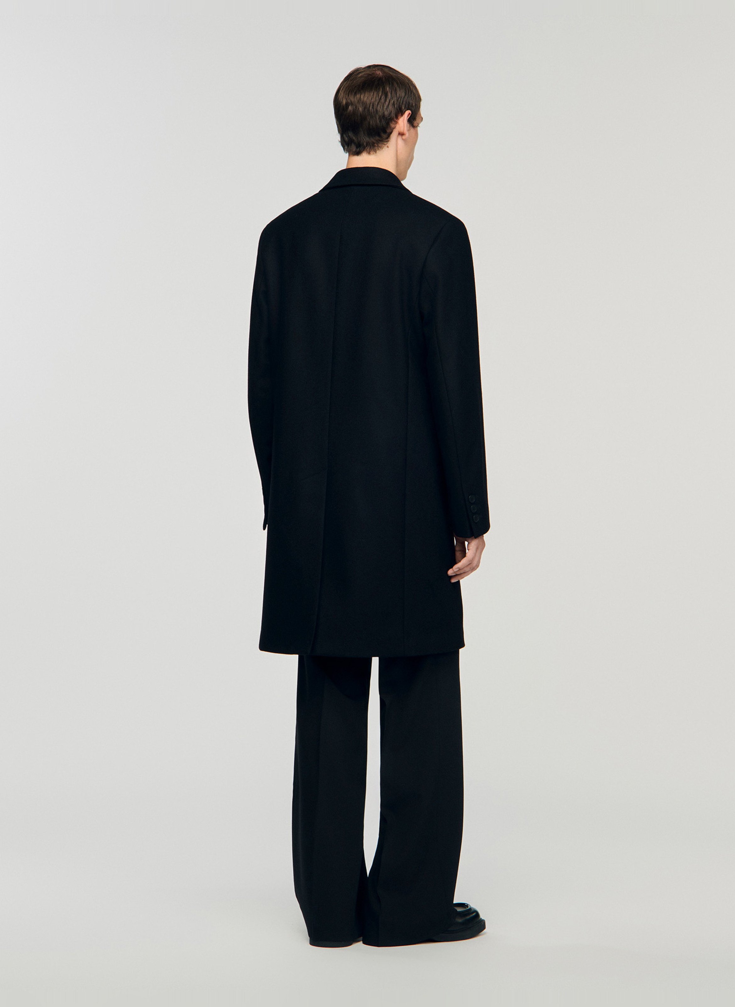 Manteau droit col tailleur en laine mélangée SANDRO Noir