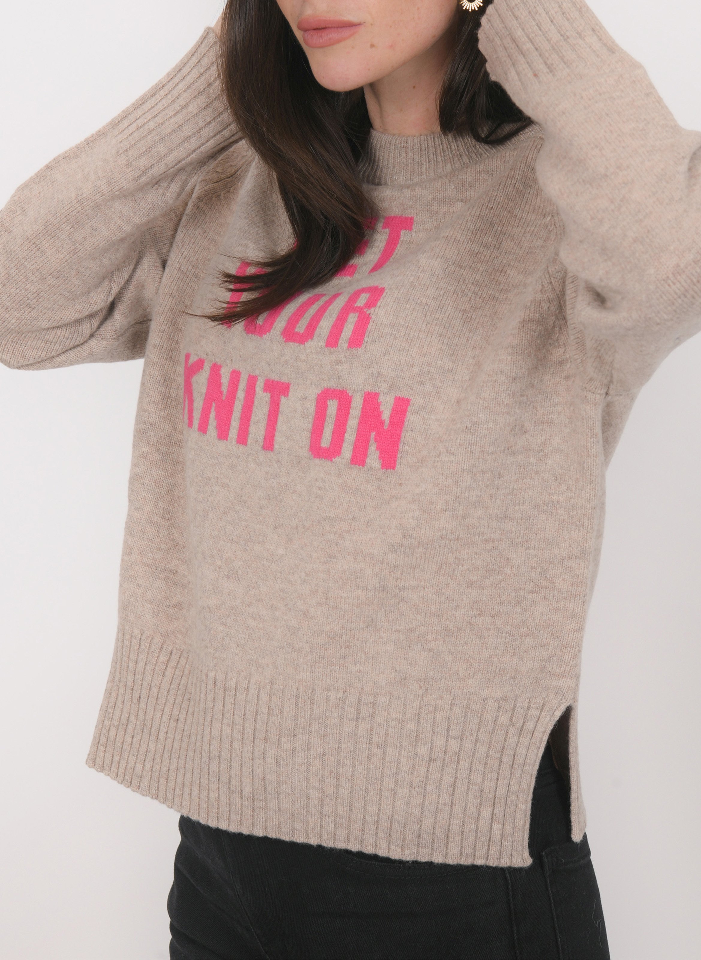 Pull oversize col rond en laine et cachemire KOOKAI Marron