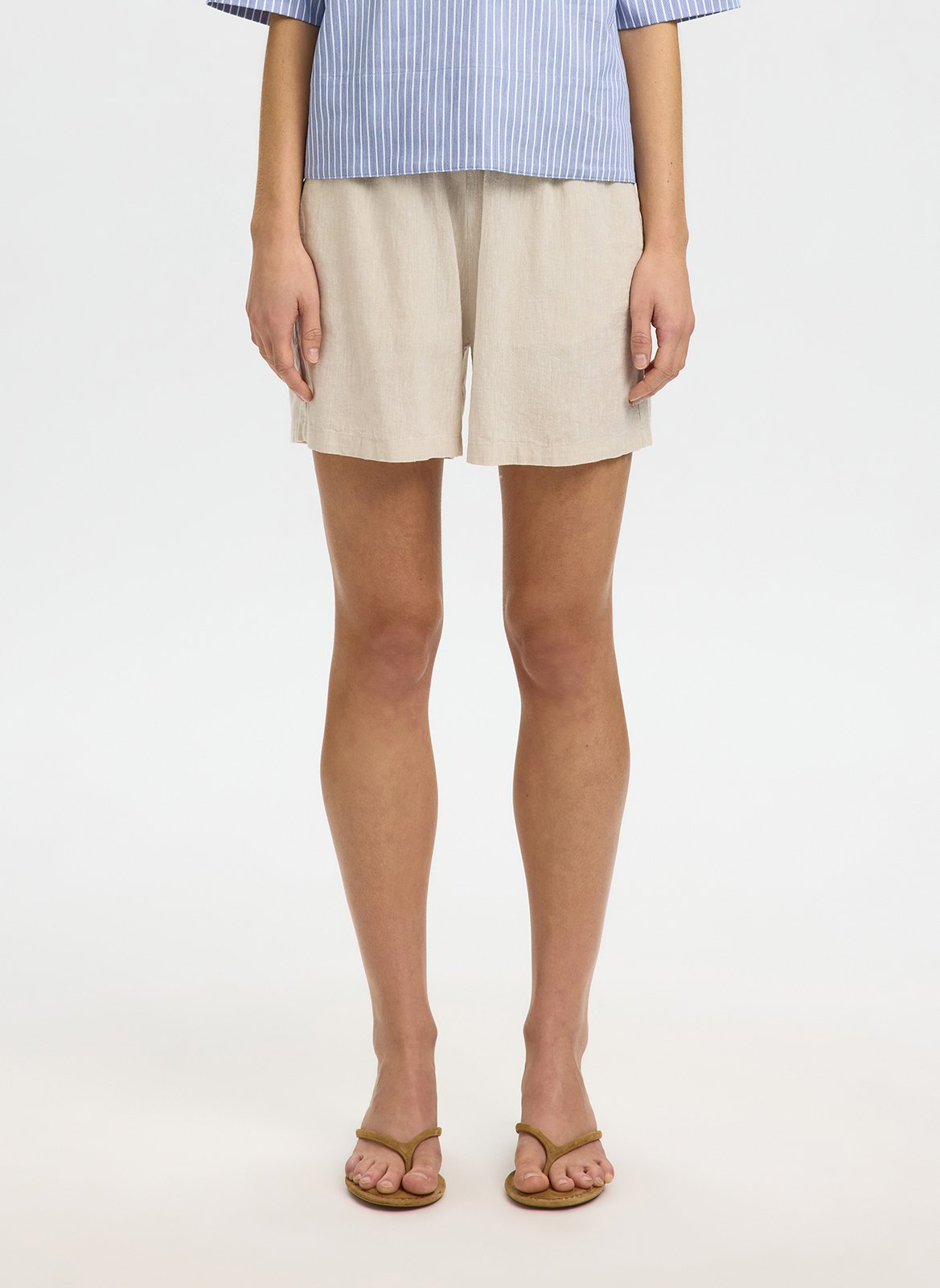Straight linen and organic cotton shorts SELECTED Beige