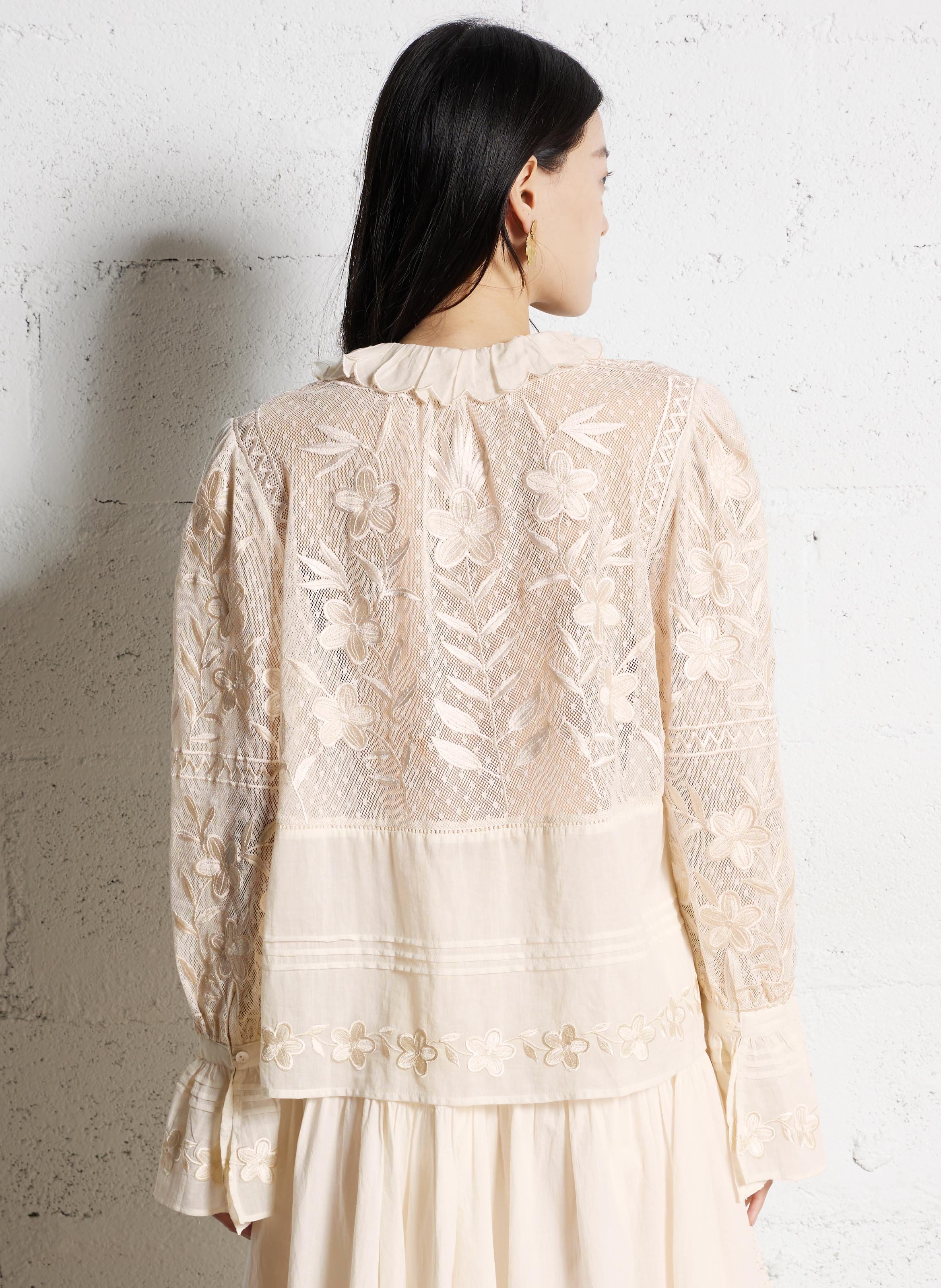 Chemsie col montant en coton ANTIK BATIK Blanc