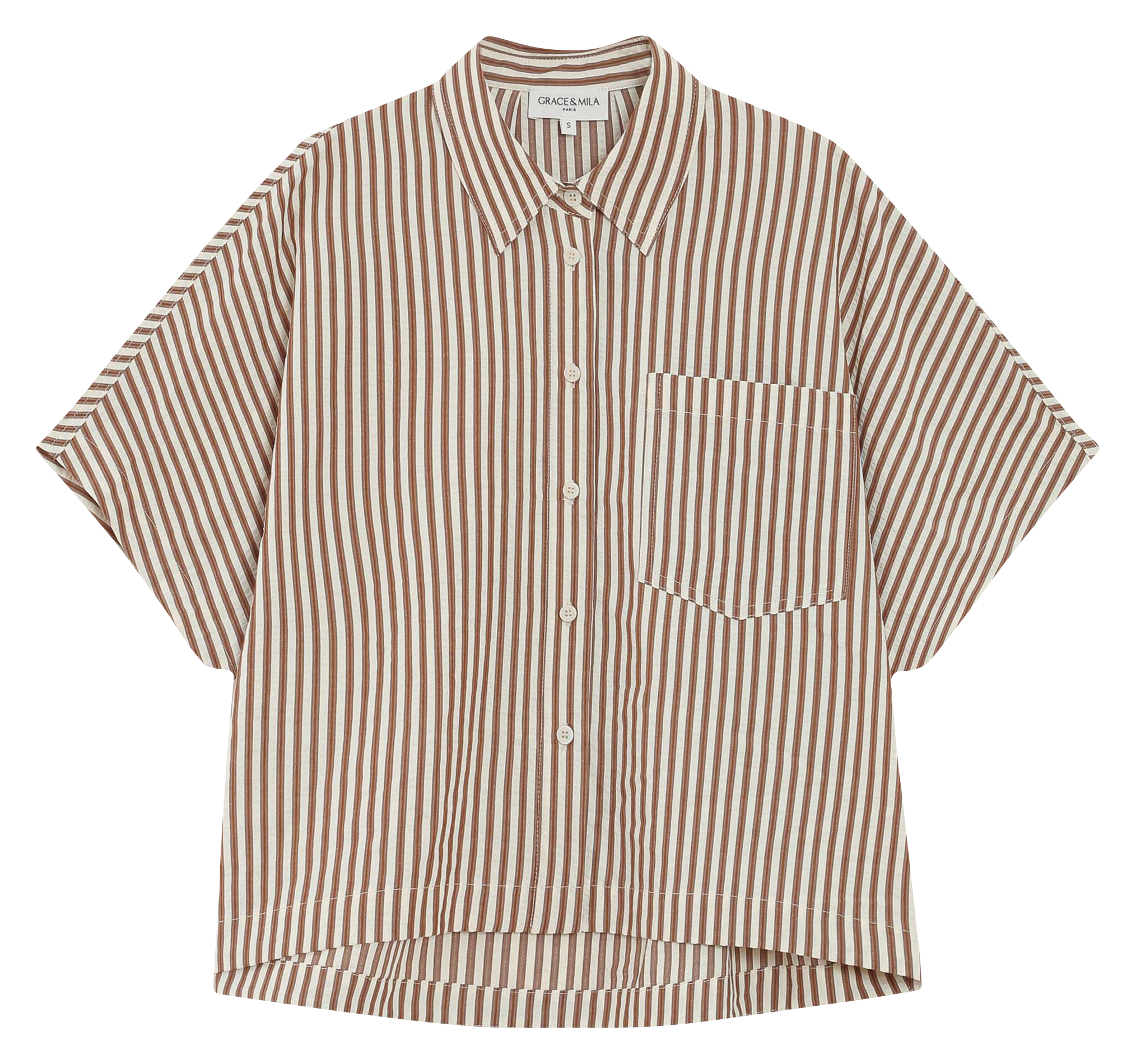 Chemise col classique en coton mélangé GRACE ET MILA Marron