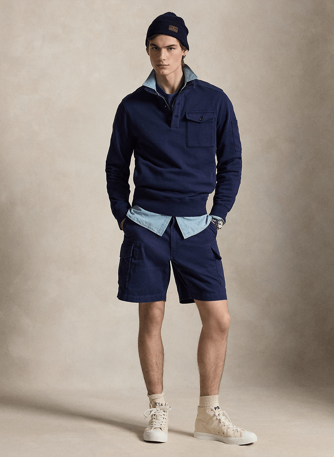 Short recto de algodón con talle alto POLO RALPH LAUREN Azul