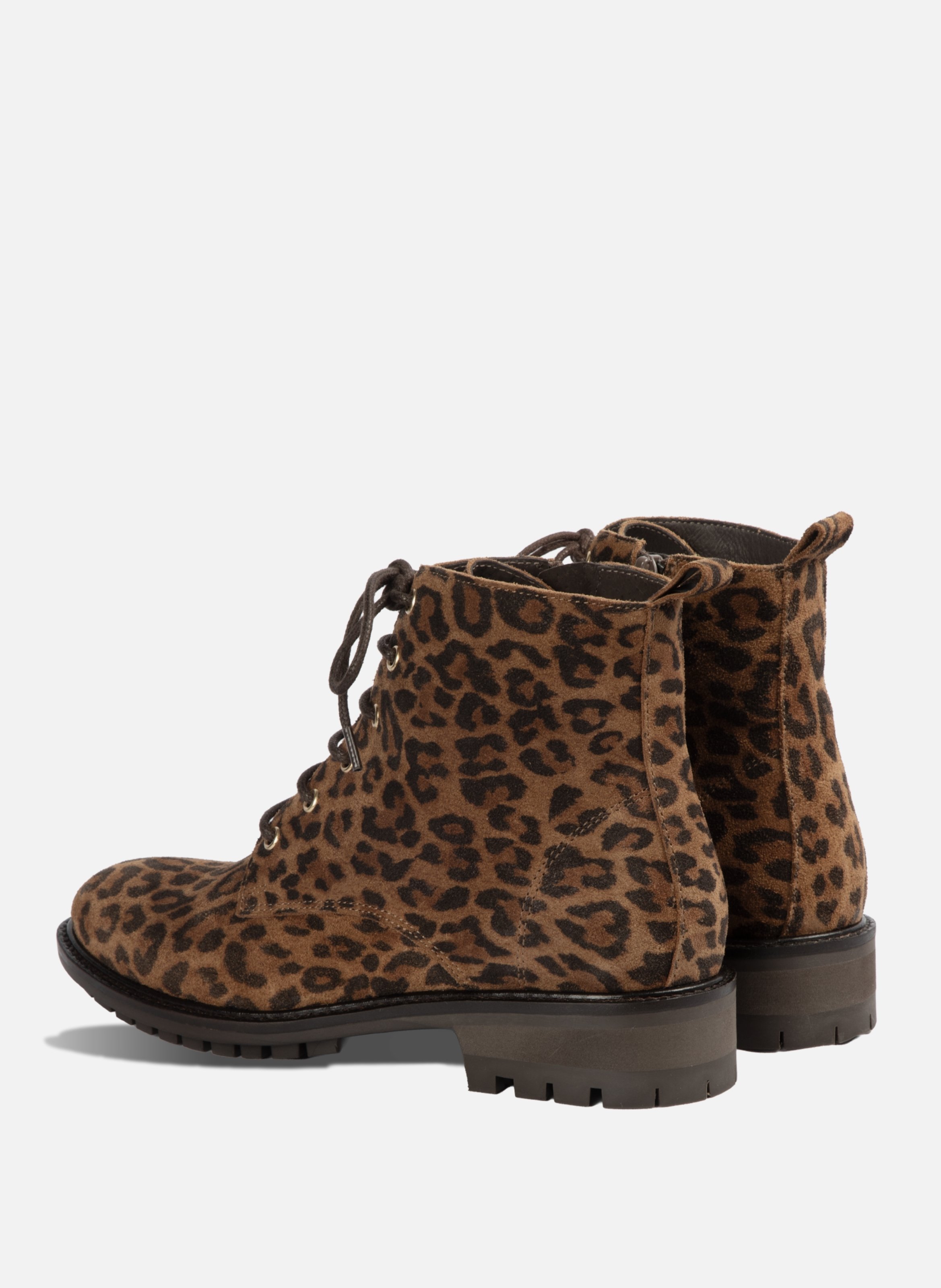 Flat lace-up leopard print ankle boots JULES & JENN Brown