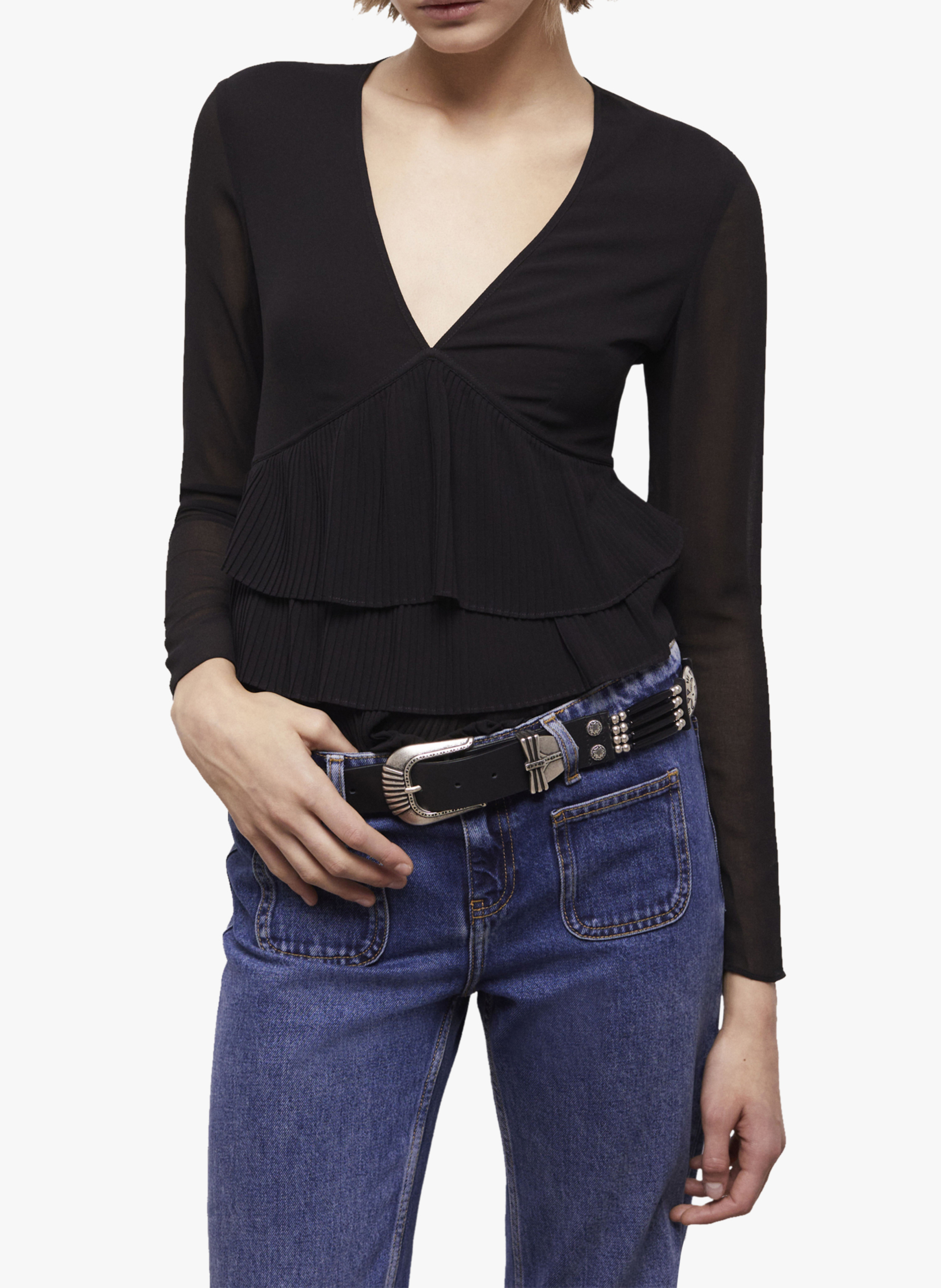 Ruffled V-neck blouse THE KOOPLES Black