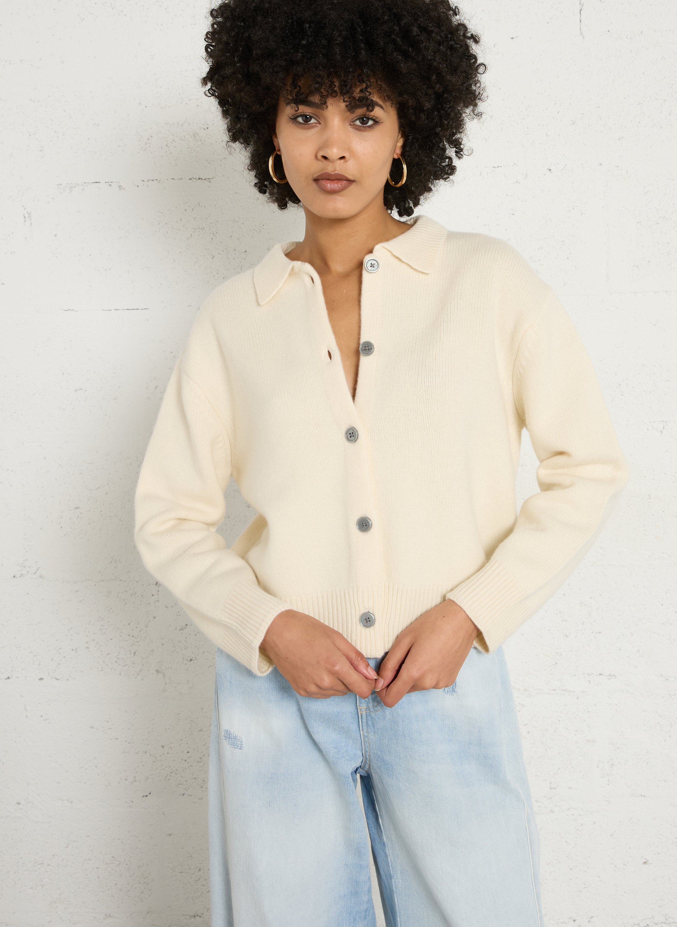 Cardigan court uni en laine MAISON 123 Blanc