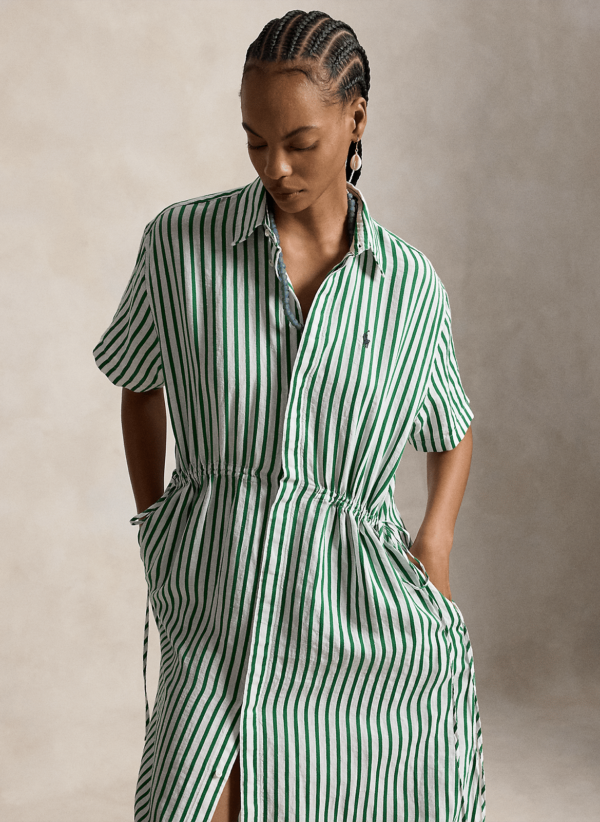 Gestreiftes Leinenmischhemdkleid POLO RALPH LAUREN Weiss