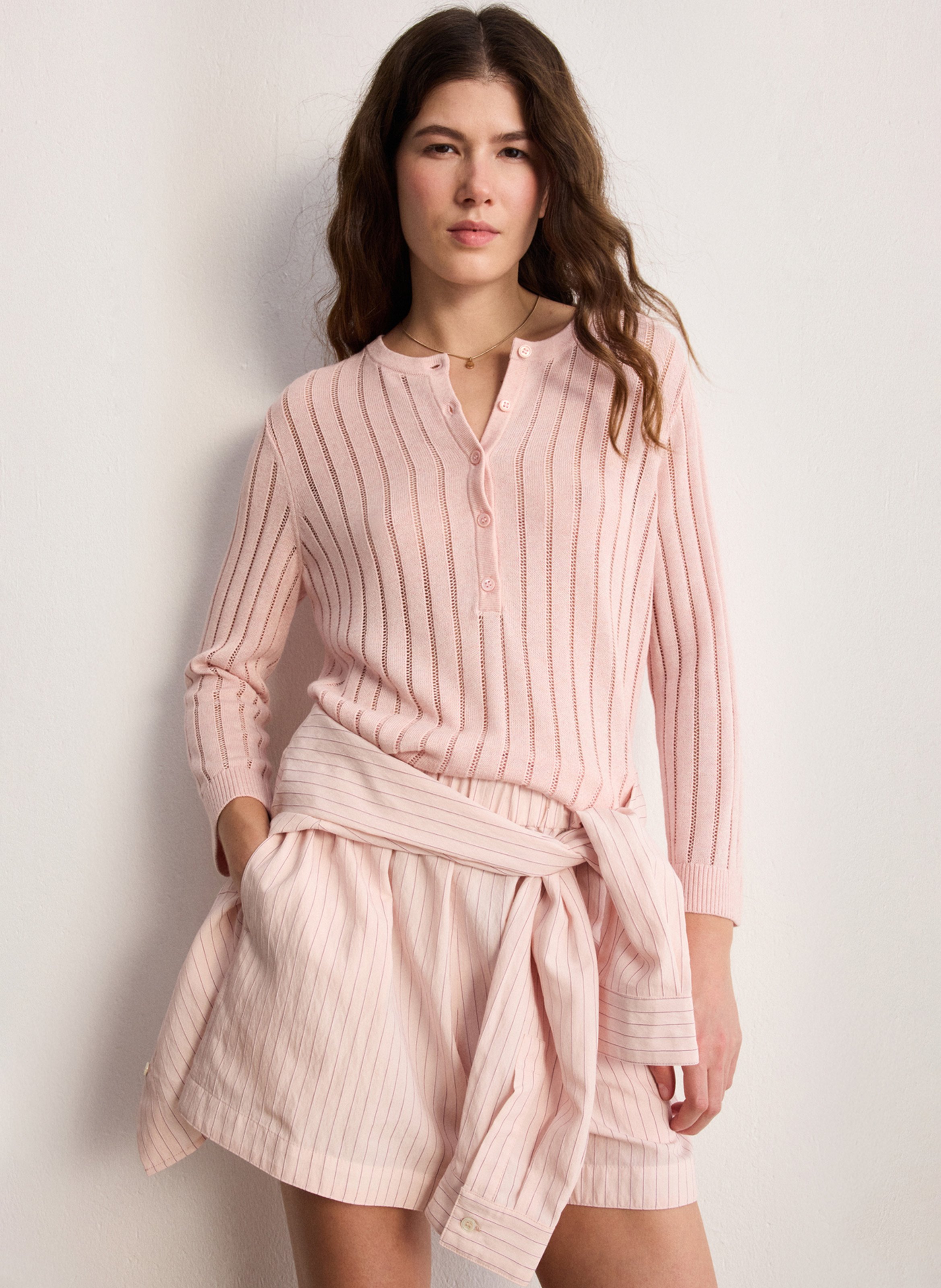 Straight round-neck knit sweater PABLO Pink