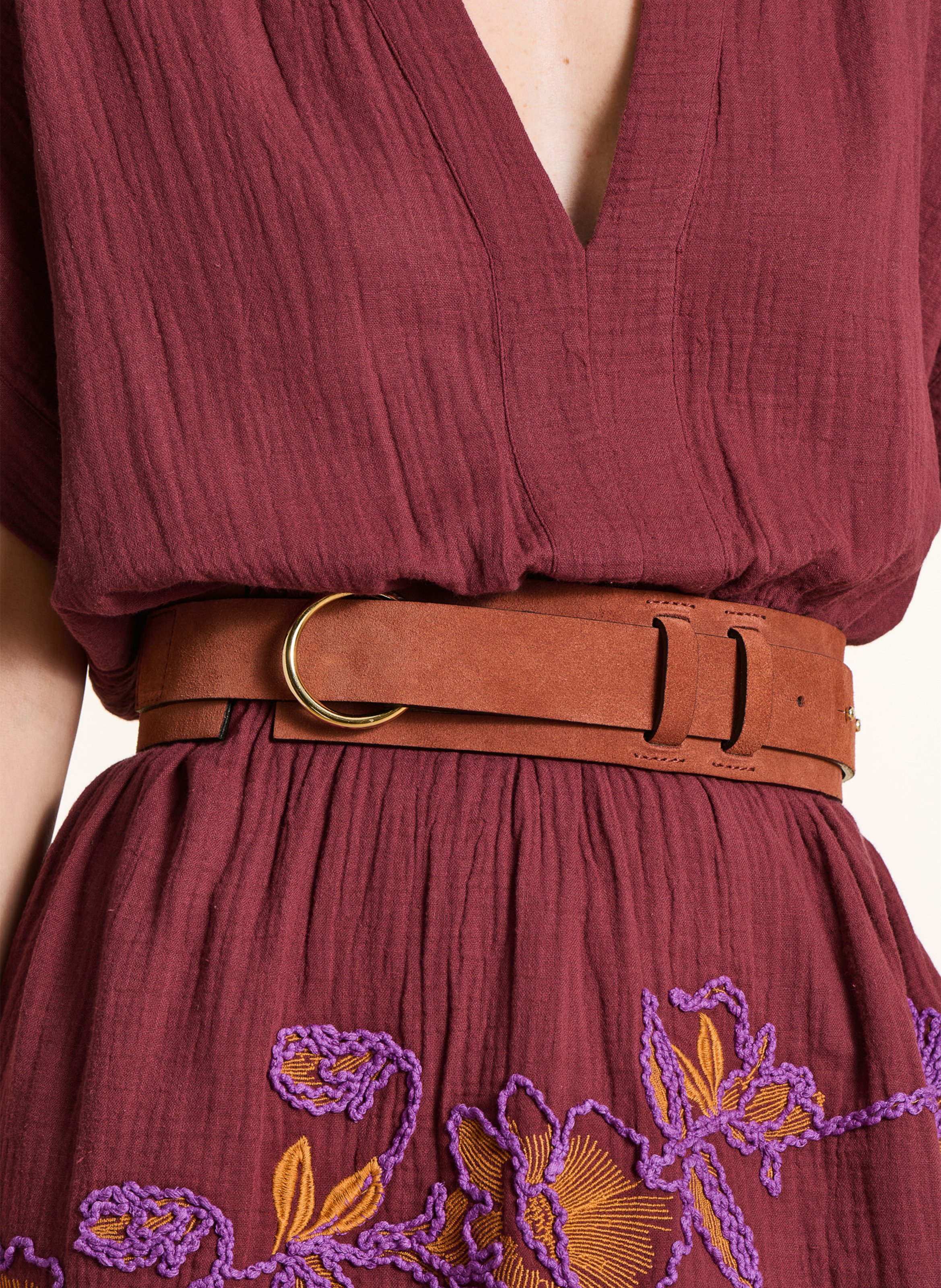 Wide suede belt LA FEE MARABOUTEE Brown