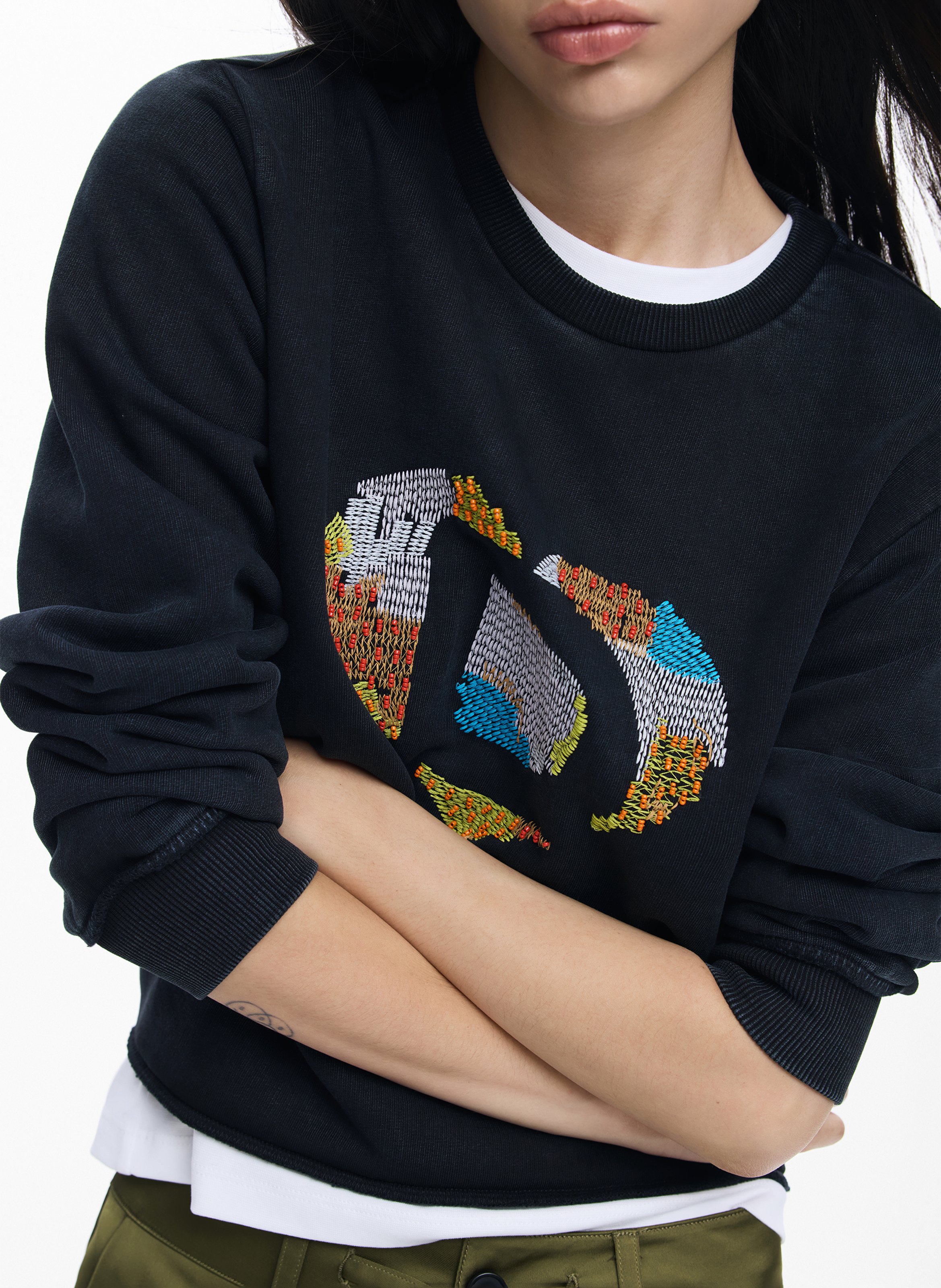 Sweat col rond en coton DESIGUAL Noir