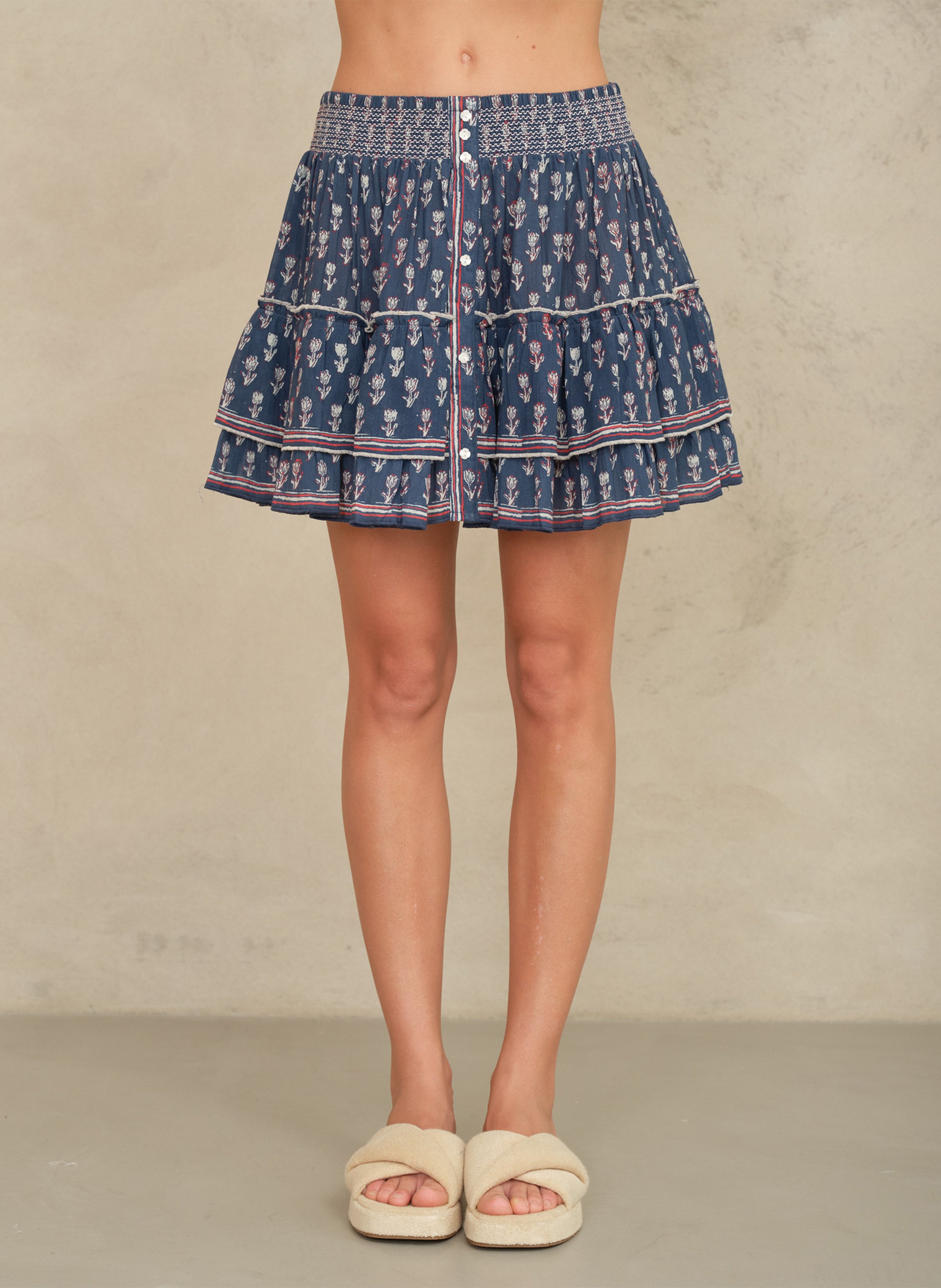 Short printed flounced skirt M.A.B.E Blue
