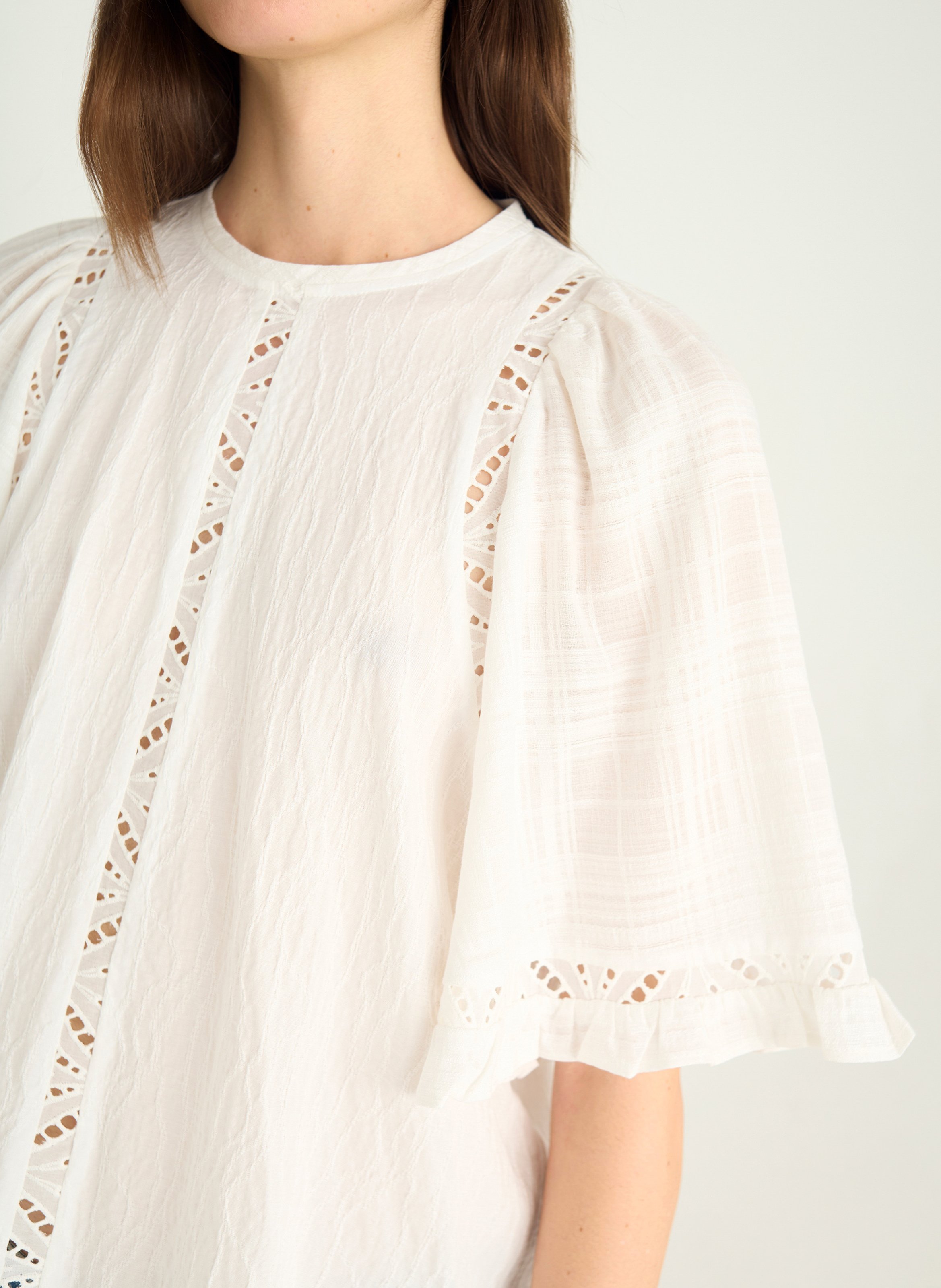 Top manches courtes papillon broderie COTELAC ACOTE Blanc