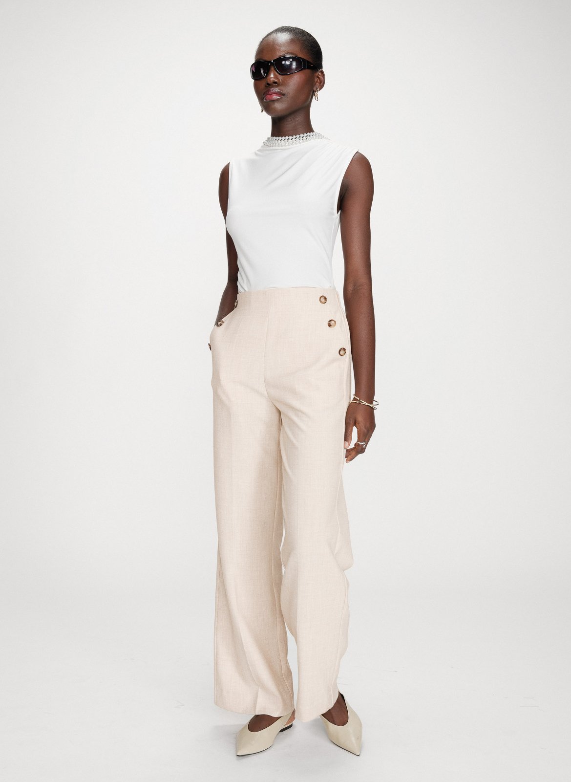 Pantalon droit taille haute uni GRACE ET MILA Beige